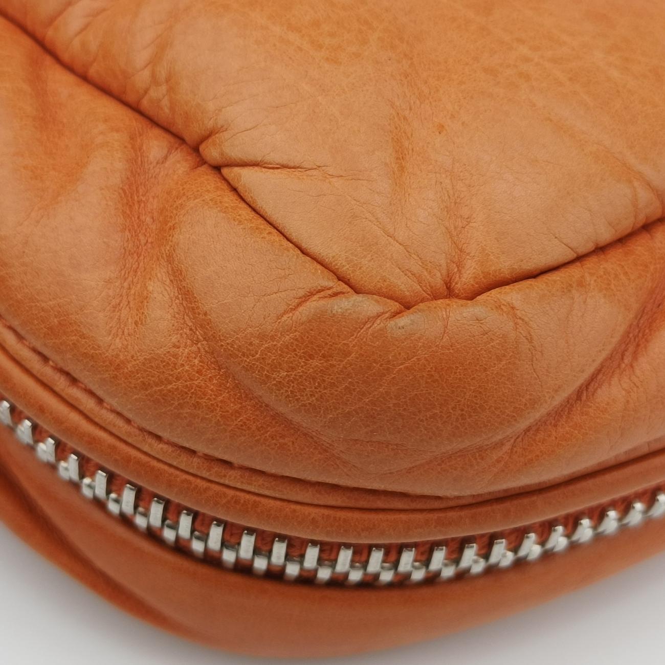 Pre-owned Prada Nappa Bomber Sound Chain Flap Orange lambskin  shoulderbag | stylenewstar