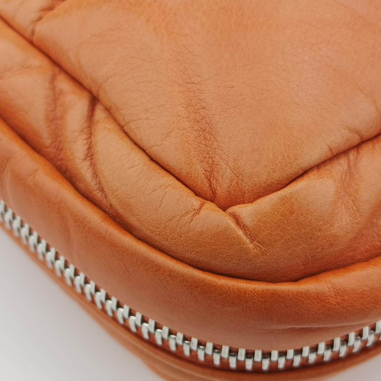 Pre-owned Prada Nappa Bomber Sound Chain Flap Orange lambskin  shoulderbag | stylenewstar