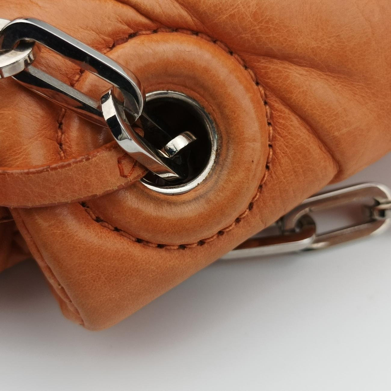 Pre-owned Prada Nappa Bomber Sound Chain Flap Orange lambskin  shoulderbag | stylenewstar