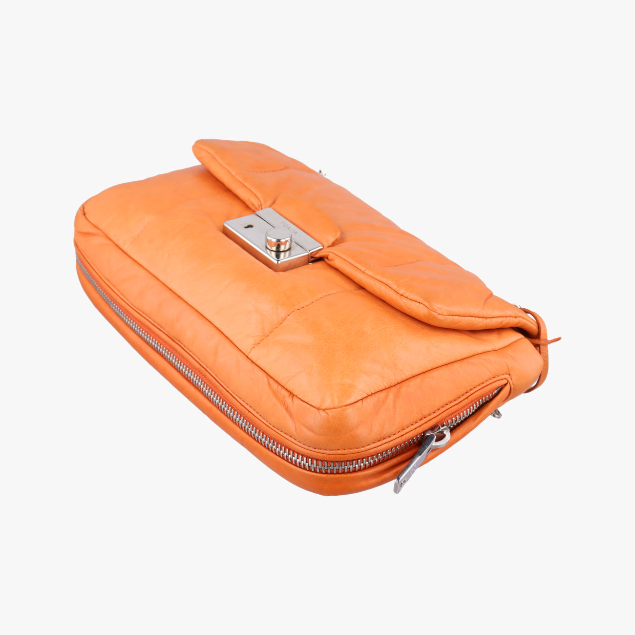 Pre-owned Prada Nappa Bomber Sound Chain Flap Orange lambskin  shoulderbag | stylenewstar