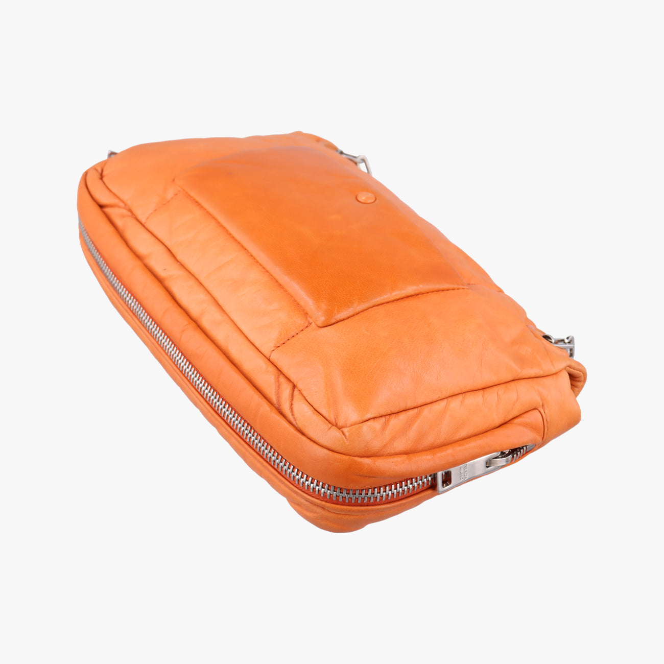 Pre-owned Prada Nappa Bomber Sound Chain Flap Orange lambskin  shoulderbag | stylenewstar