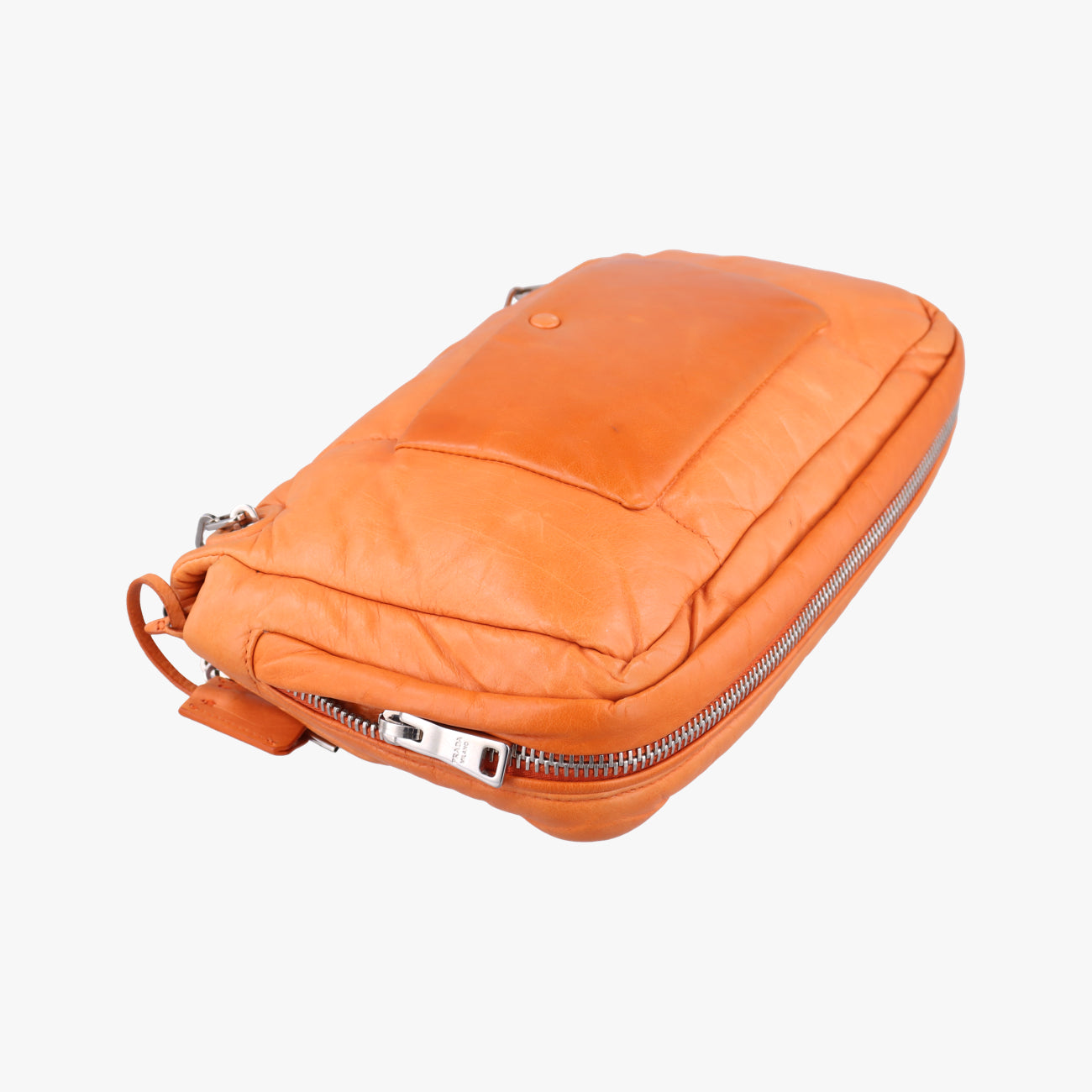 Pre-owned Prada Nappa Bomber Sound Chain Flap Orange lambskin  shoulderbag | stylenewstar