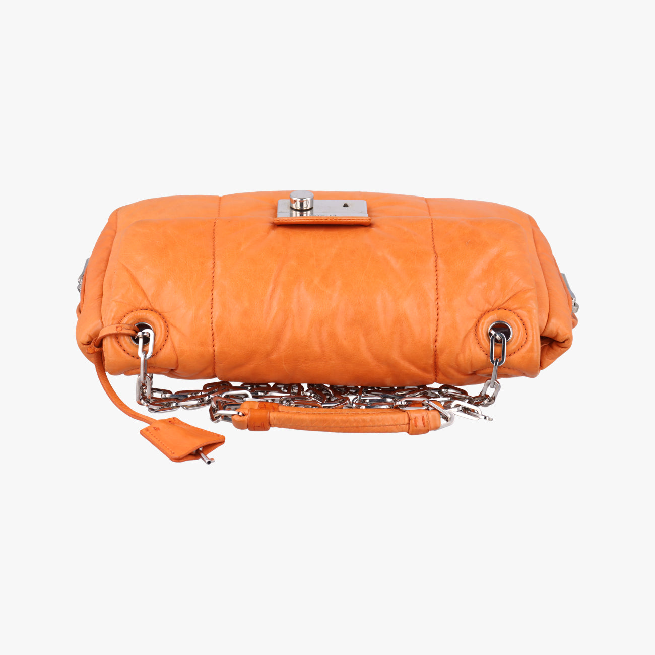 Pre-owned Prada Nappa Bomber Sound Chain Flap Orange lambskin  shoulderbag | stylenewstar
