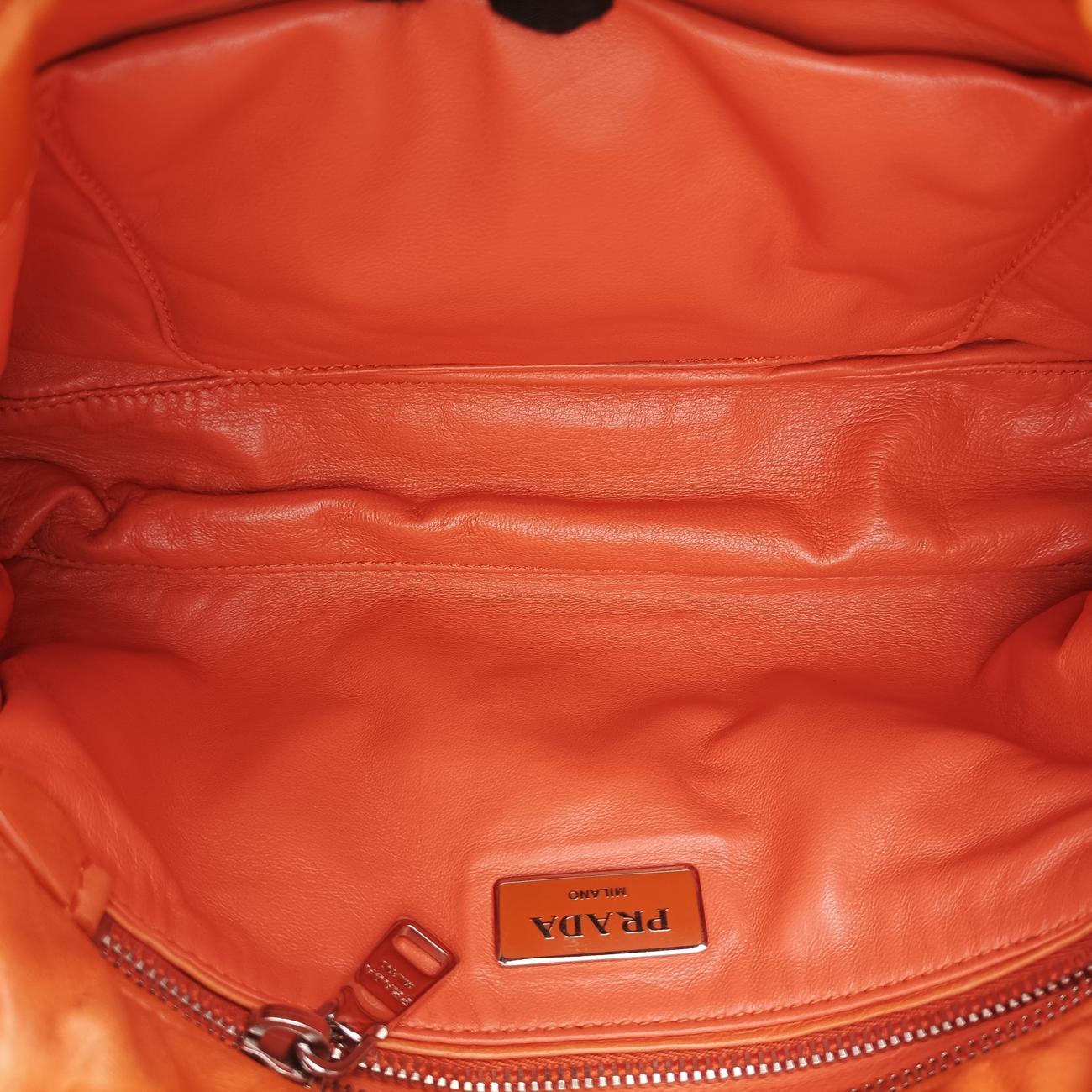 Pre-owned Prada Nappa Bomber Sound Chain Flap Orange lambskin  shoulderbag | stylenewstar