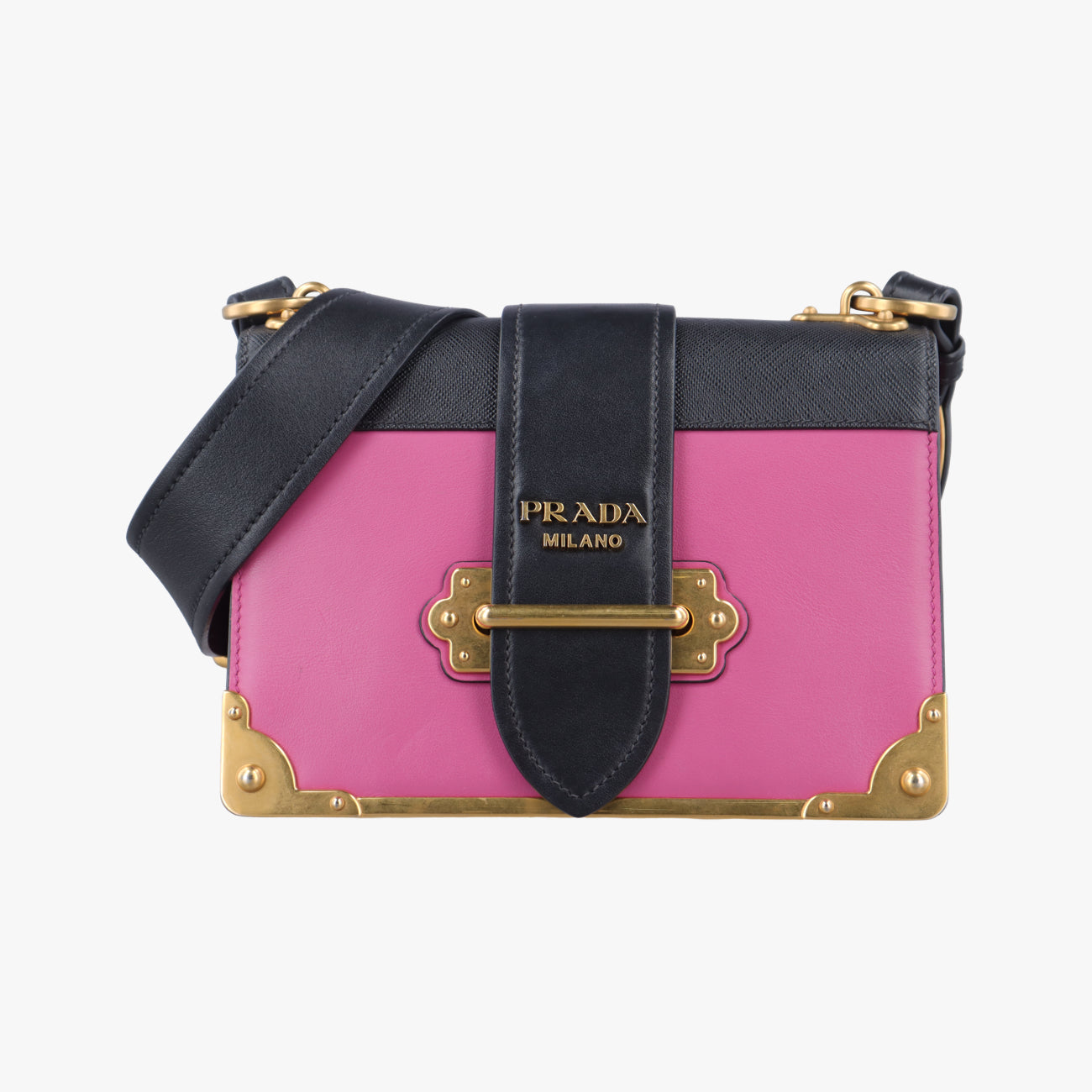Pre-owned Prada Cahier Pink×Black Leather 1BD045 shoulderbag | stylenewstar