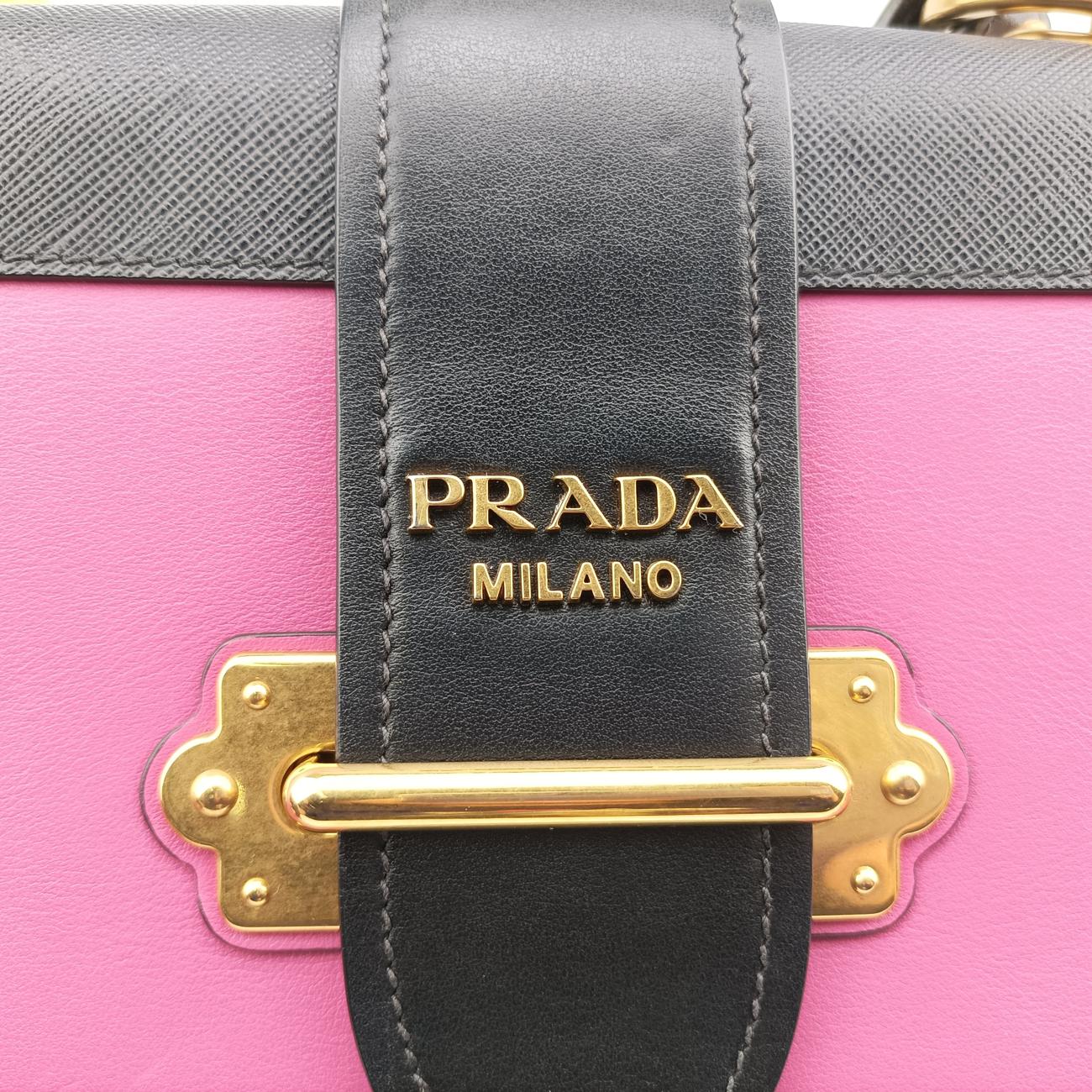 Pre-owned Prada Cahier Pink×Black Leather 1BD045 shoulderbag | stylenewstar
