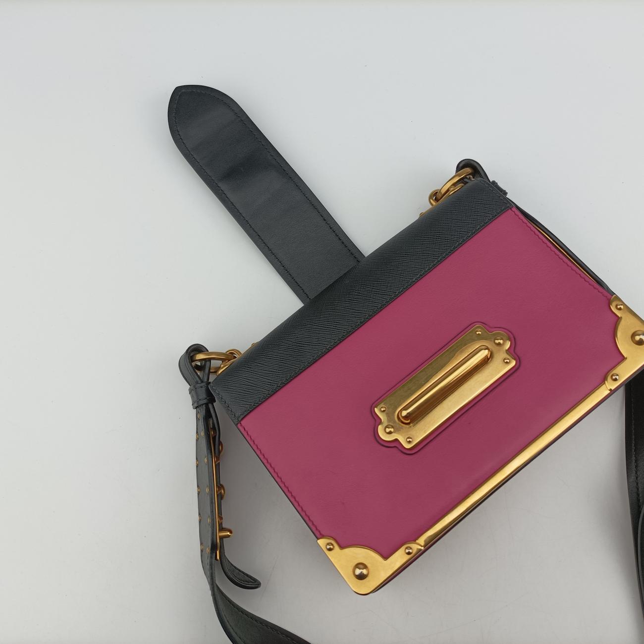 Pre-owned Prada Cahier Pink×Black Leather 1BD045 shoulderbag | stylenewstar