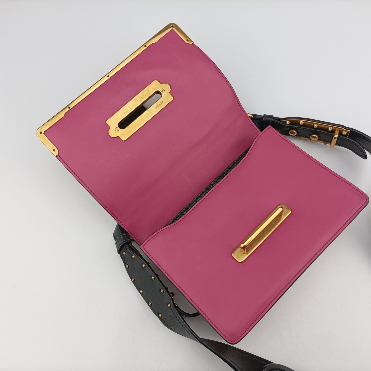 Pre-owned Prada Cahier Pink×Black Leather 1BD045 shoulderbag | stylenewstar