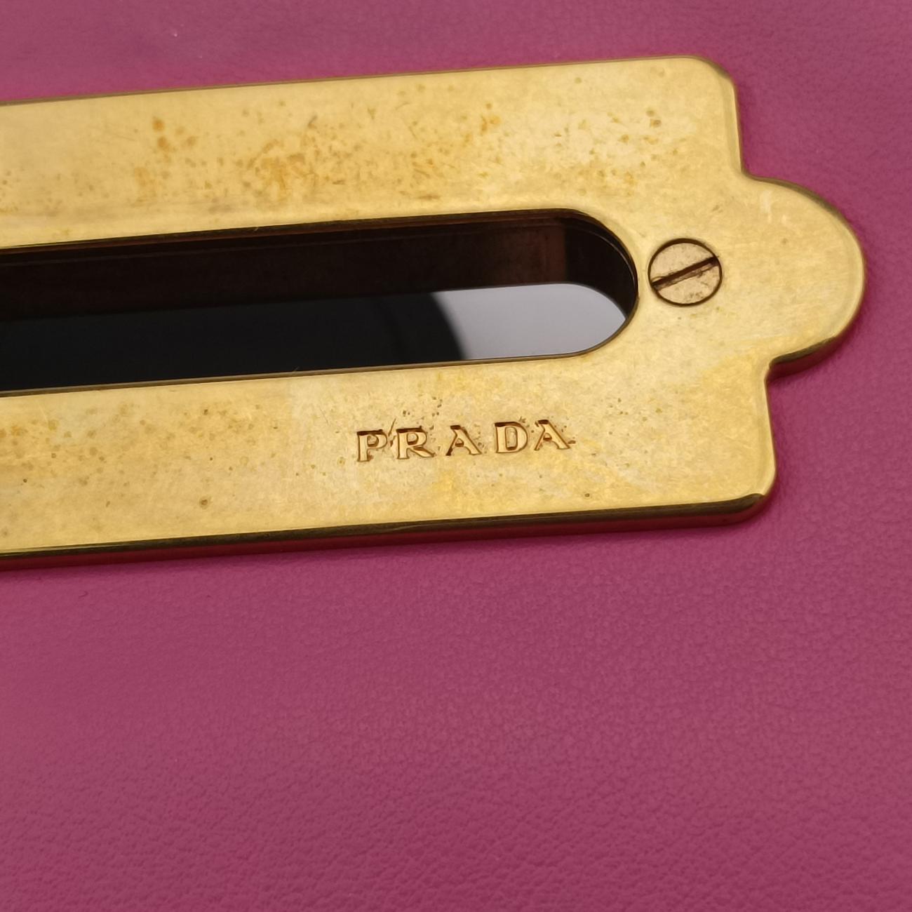 Pre-owned Prada Cahier Pink×Black Leather 1BD045 shoulderbag | stylenewstar