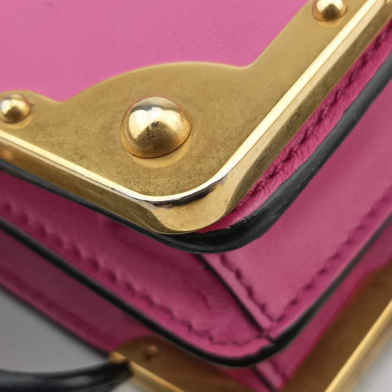 Pre-owned Prada Cahier Pink×Black Leather 1BD045 shoulderbag | stylenewstar