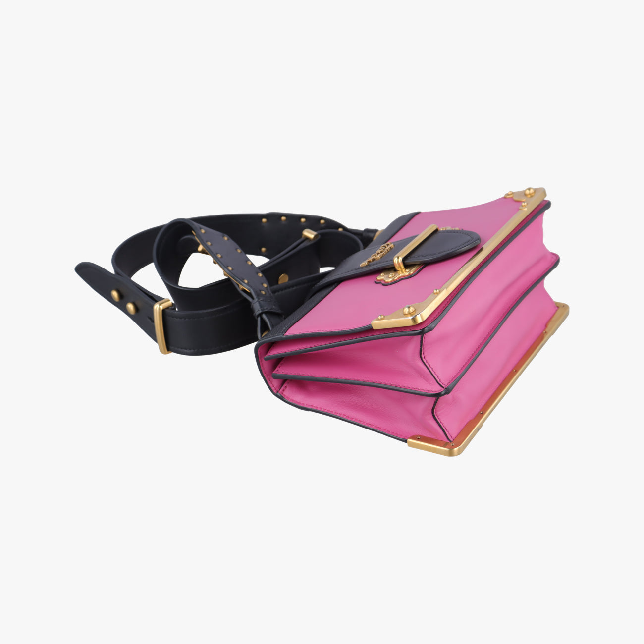 Pre-owned Prada Cahier Pink×Black Leather 1BD045 shoulderbag | stylenewstar