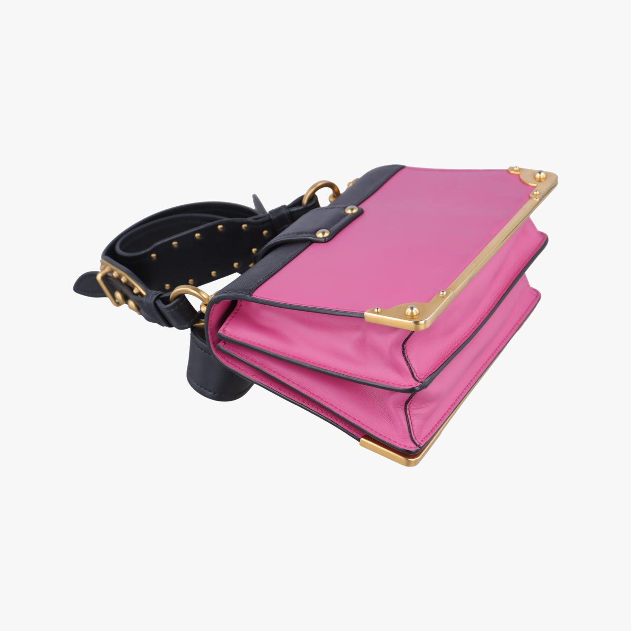 Pre-owned Prada Cahier Pink×Black Leather 1BD045 shoulderbag | stylenewstar