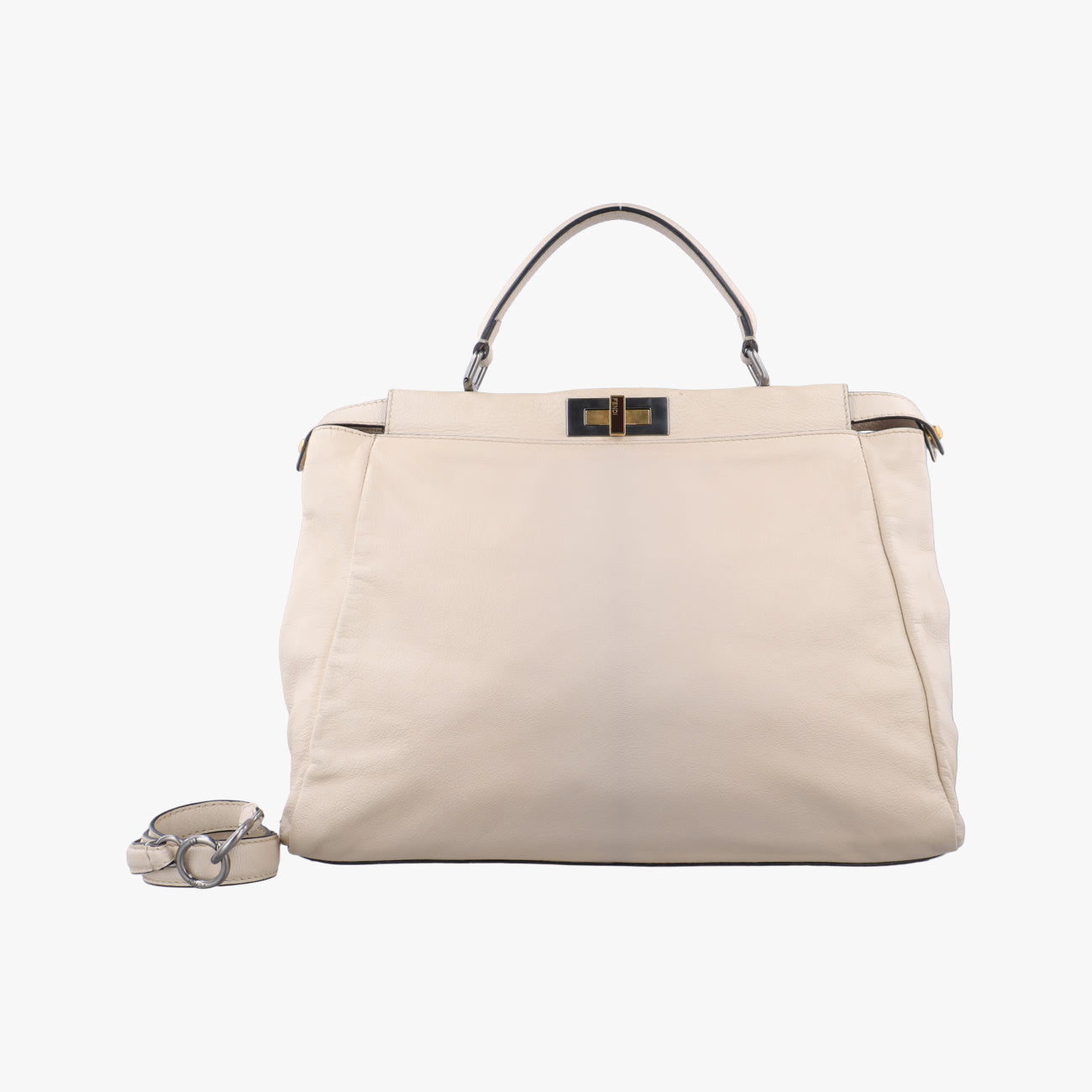 Pre-owned Fendi PEEKABOO Large Beige Leather 8BN210 shoulderbag | stylenewstar