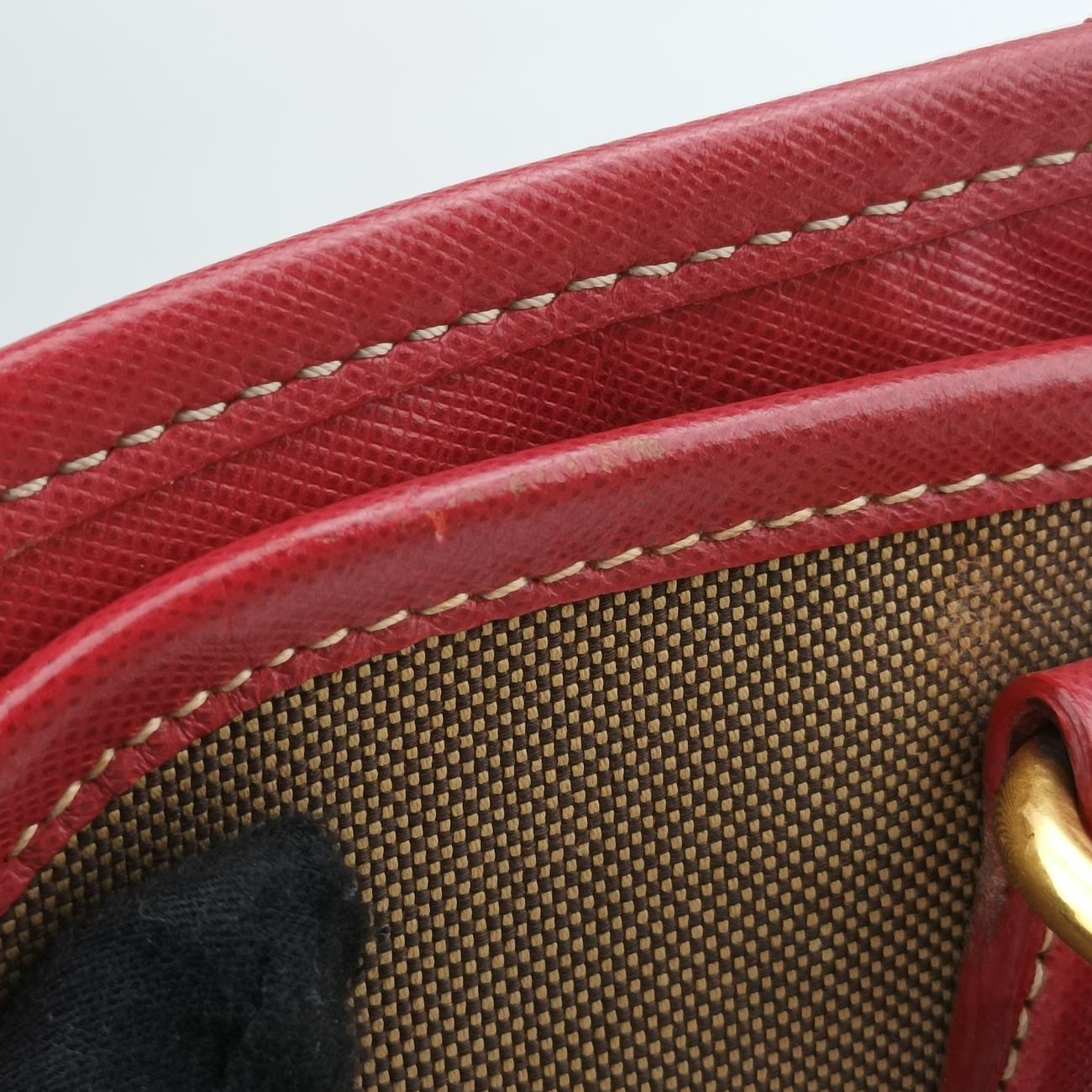 Secondhand Prada Logo Jacquard Beige×red Canvas × SAFFIANO Leather BN2254 shoulderbag | stylenewstar