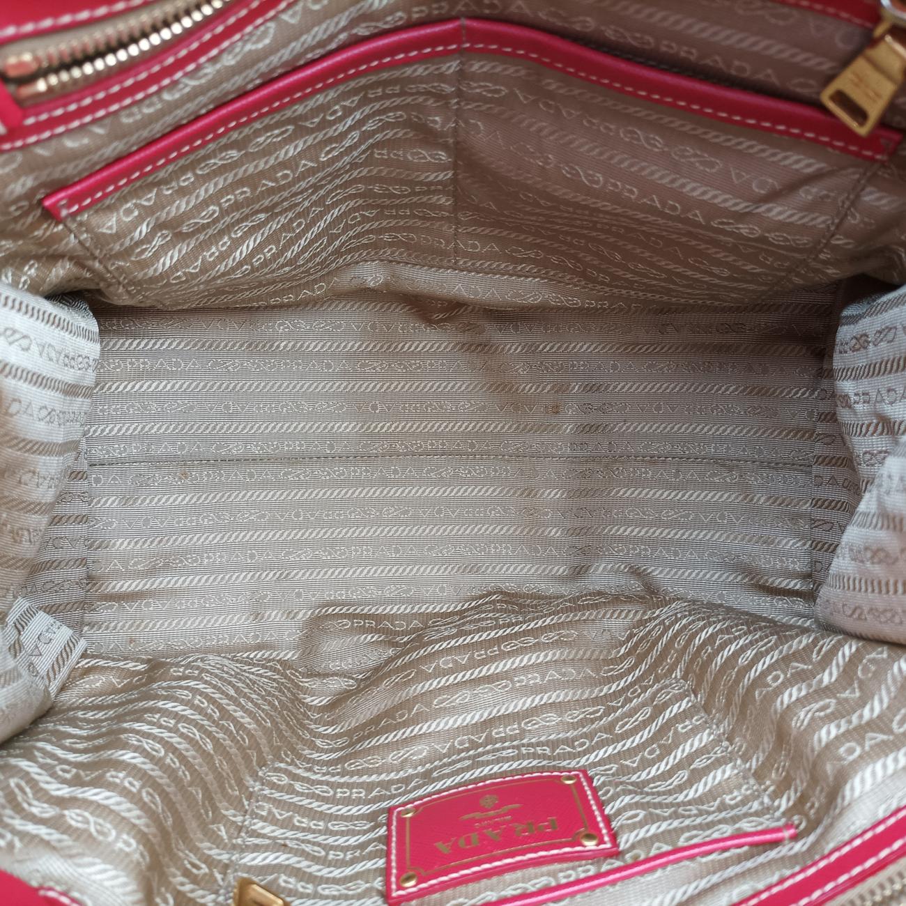 Secondhand Prada Logo Jacquard Beige×red Canvas × SAFFIANO Leather BN2254 shoulderbag | stylenewstar