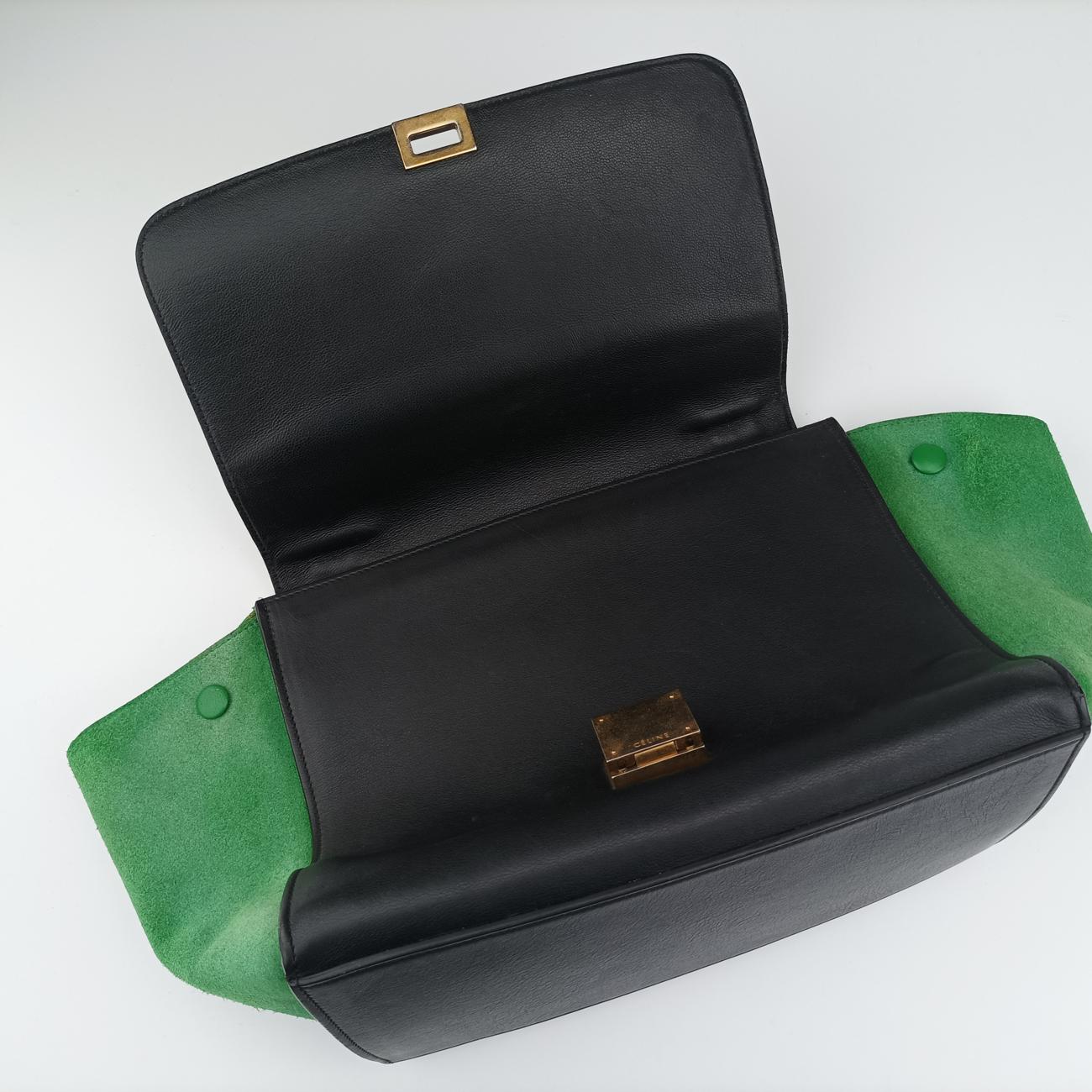 Pre-owned Celine Trapèze Blue x Black x Green Leather x suede  shoulderbag | stylenewstar