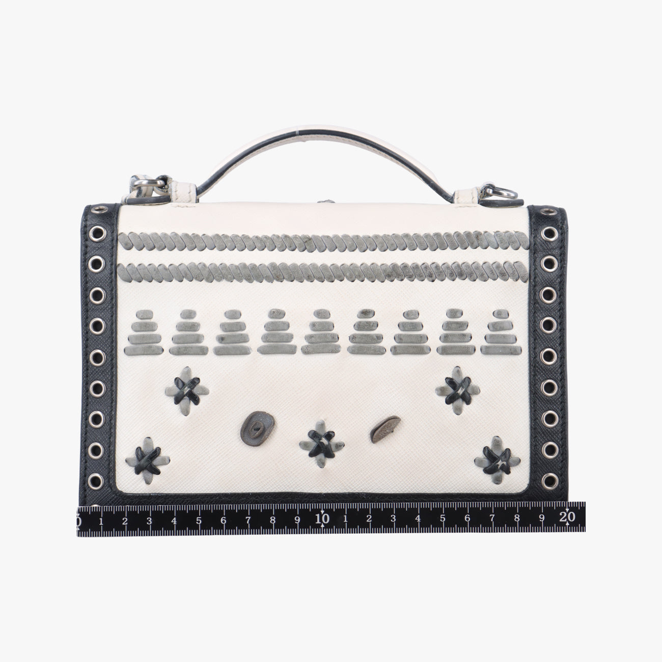 Secondhand Prada Embroidered Sound Black x White x Gray SAFFIANO Leather  shoulderbag | stylenewstar