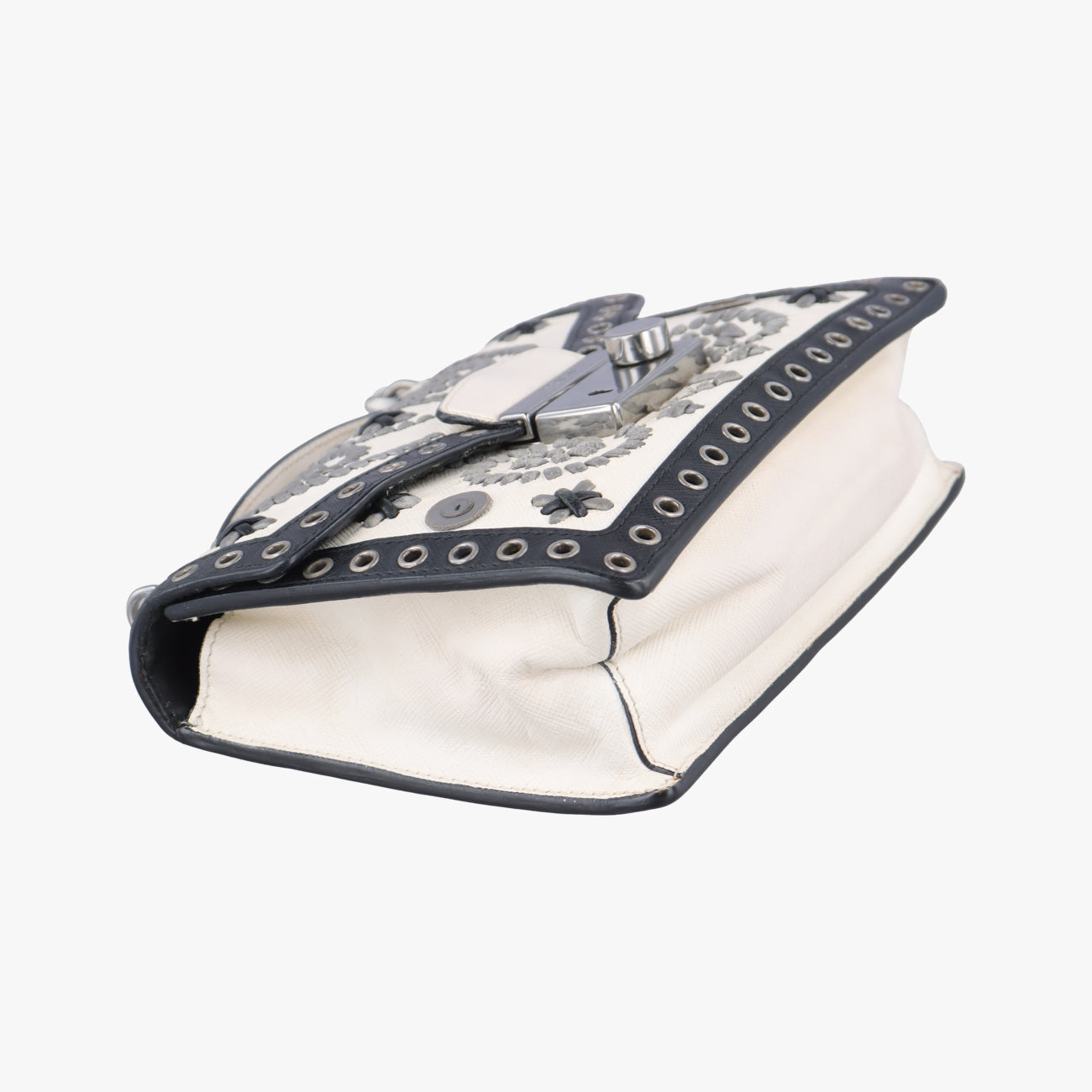 Secondhand Prada Embroidered Sound Black x White x Gray SAFFIANO Leather  shoulderbag | stylenewstar