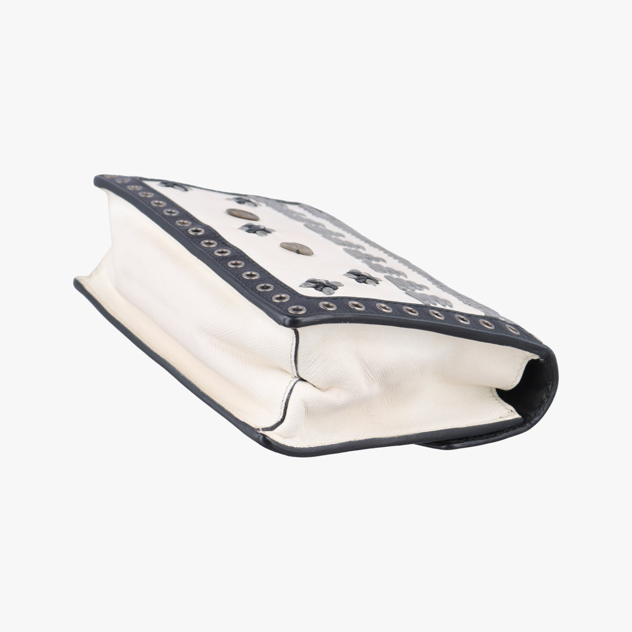 Secondhand Prada Embroidered Sound Black x White x Gray SAFFIANO Leather  shoulderbag | stylenewstar