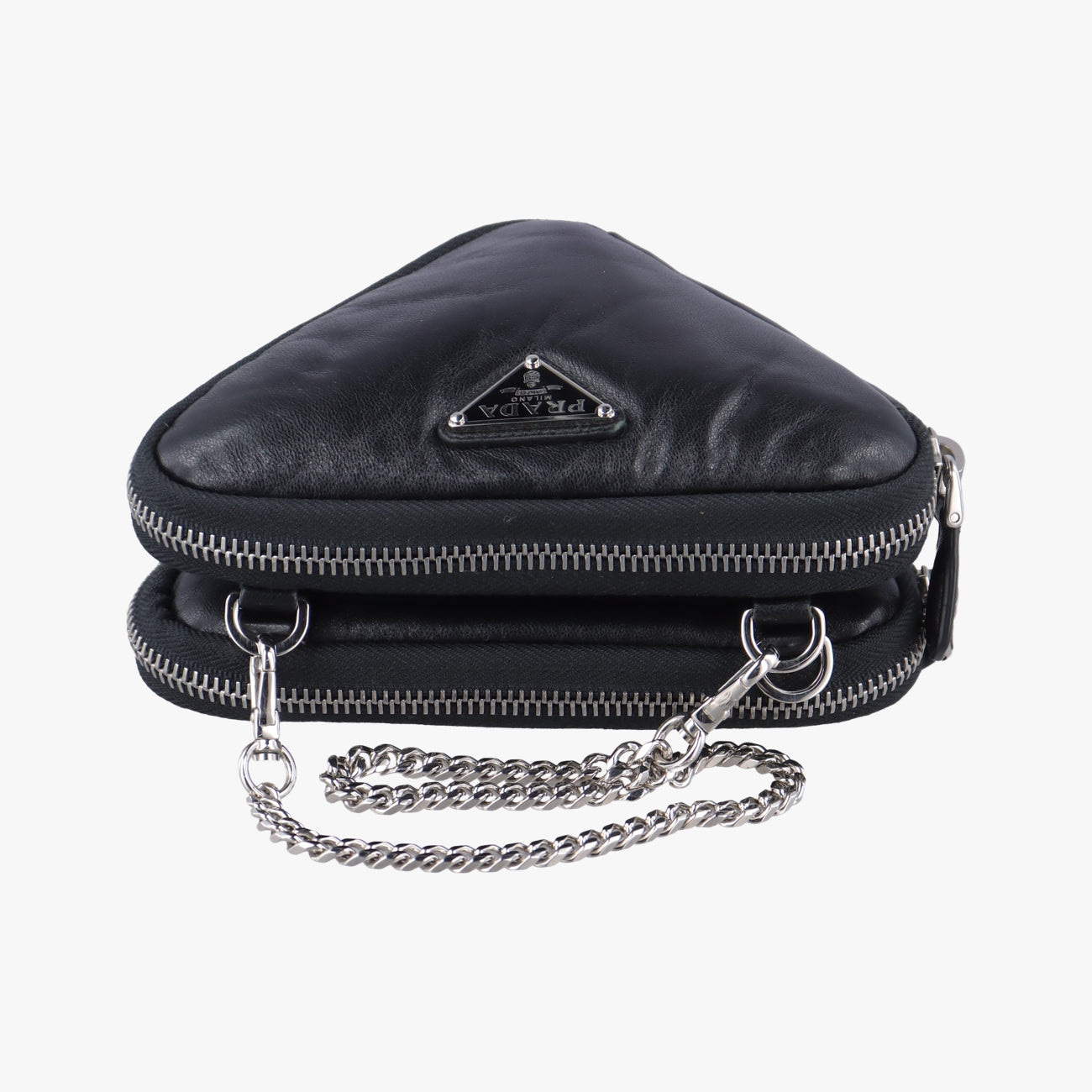 Pre-owned Prada triangle mini Black Leather 1NR015 shoulderbag | stylenewstar
