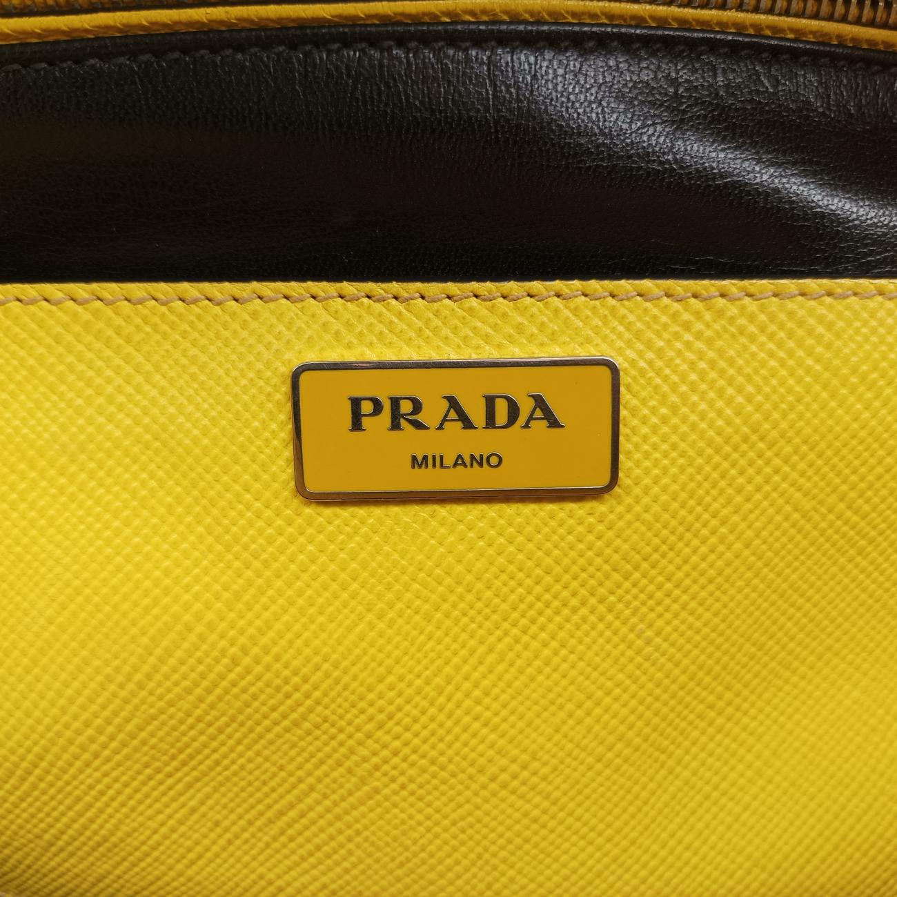 Pre-owned Prada Cuir Double　Satchel Yellow SAFFIANO　Leather BN2756 handbag | stylenewstar