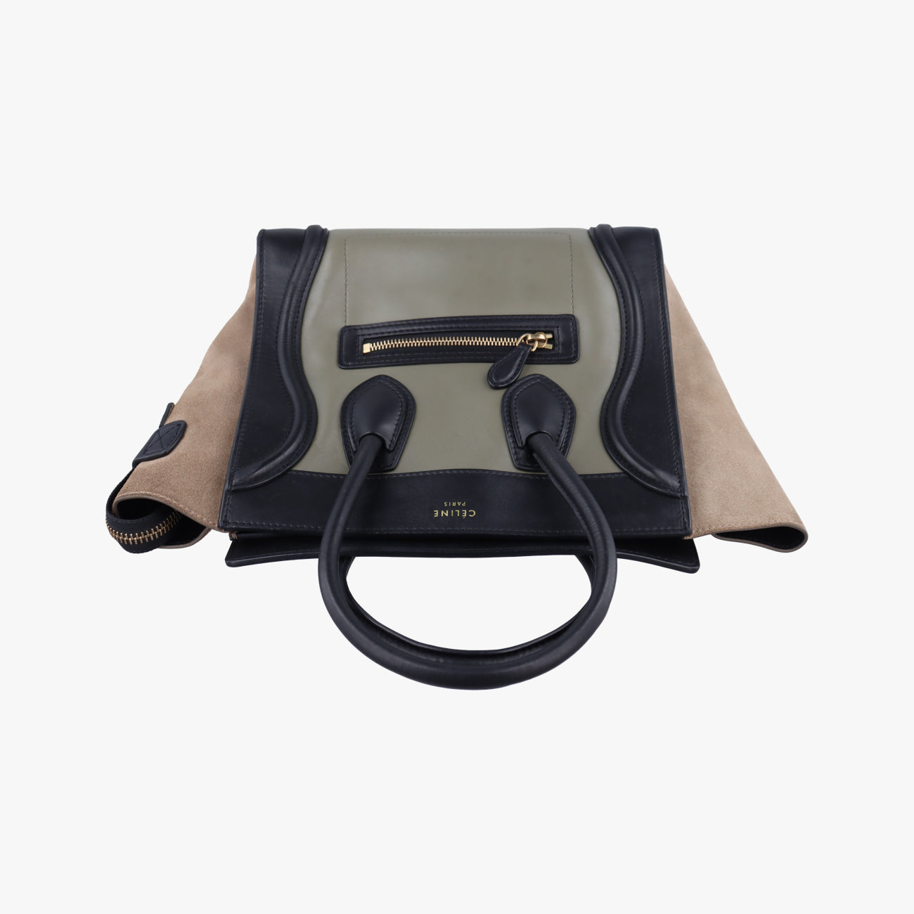 Pre-owned Celine Luggage Mini Shopper Brown x Green x Black Leather  handbag | stylenewstar