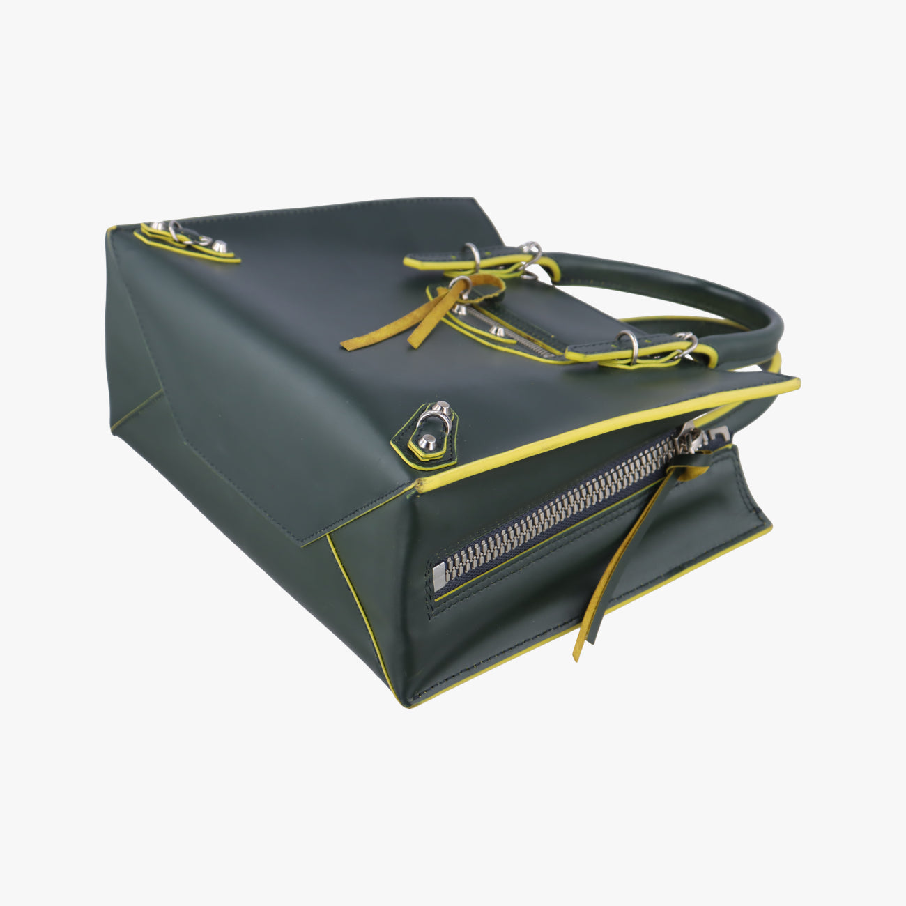 Pre-owned Balenciaga Paper A6 Tote Green×Yellow Leather  handbag | stylenewstar