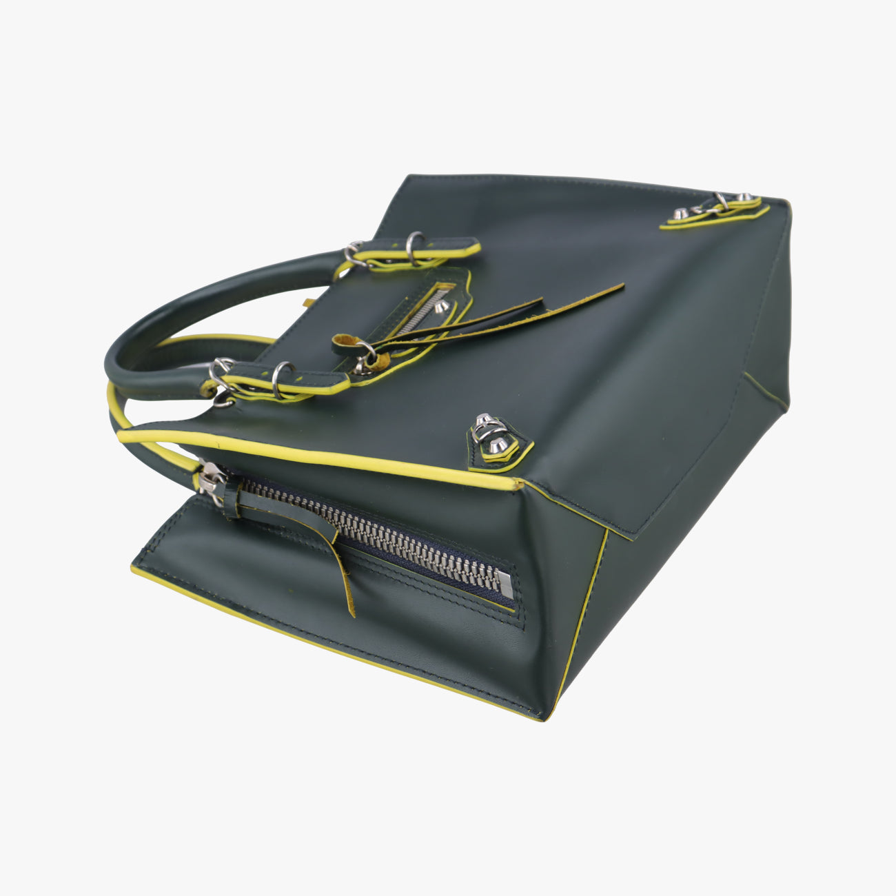 Pre-owned Balenciaga Paper A6 Tote Green×Yellow Leather  handbag | stylenewstar