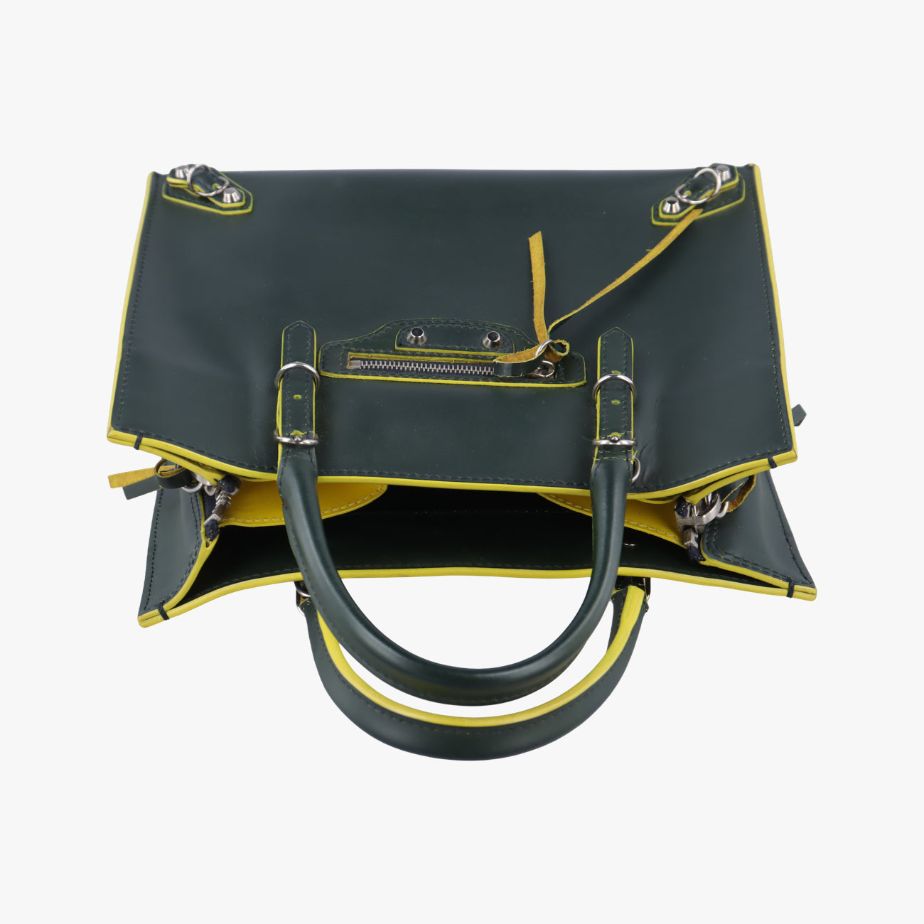 Pre-owned Balenciaga Paper A6 Tote Green×Yellow Leather  handbag | stylenewstar