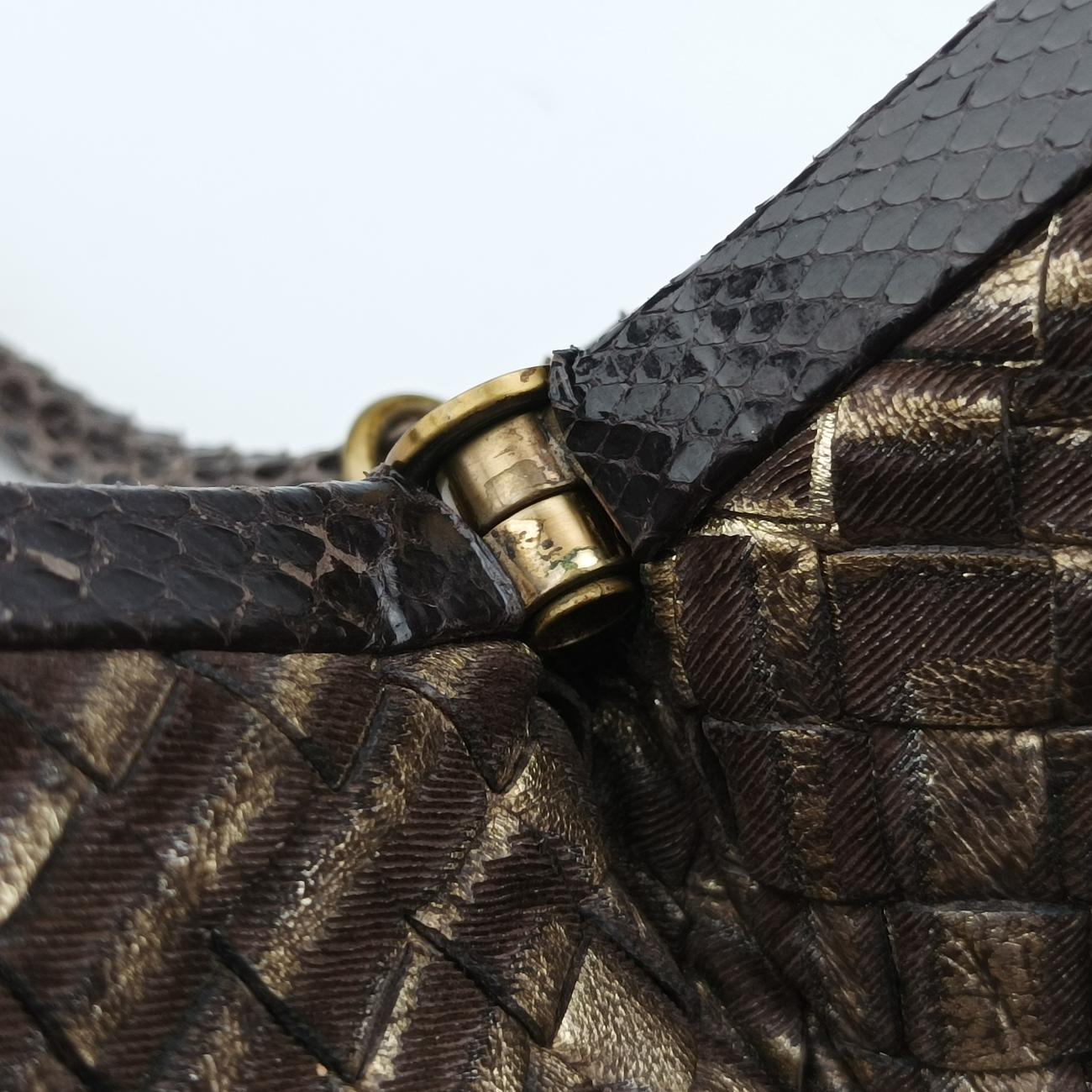 Vintage Bottega Veneta intrecciato Multicolour Snakeskin x Canvas  shoulderbag | stylenewstar