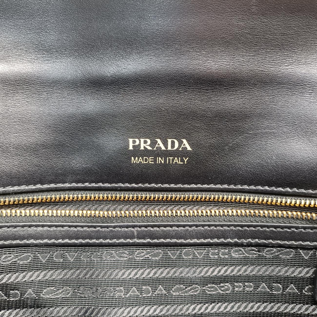 Pre-owned Prada Plex Ribbon black×green×grey Leather 1BD067 shoulderbag | stylenewstar