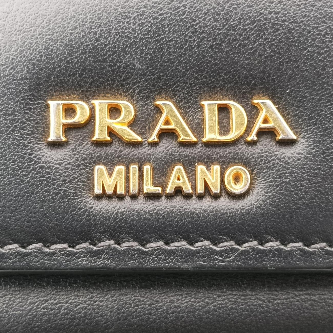 Pre-owned Prada Plex Ribbon black×green×grey Leather 1BD067 shoulderbag | stylenewstar