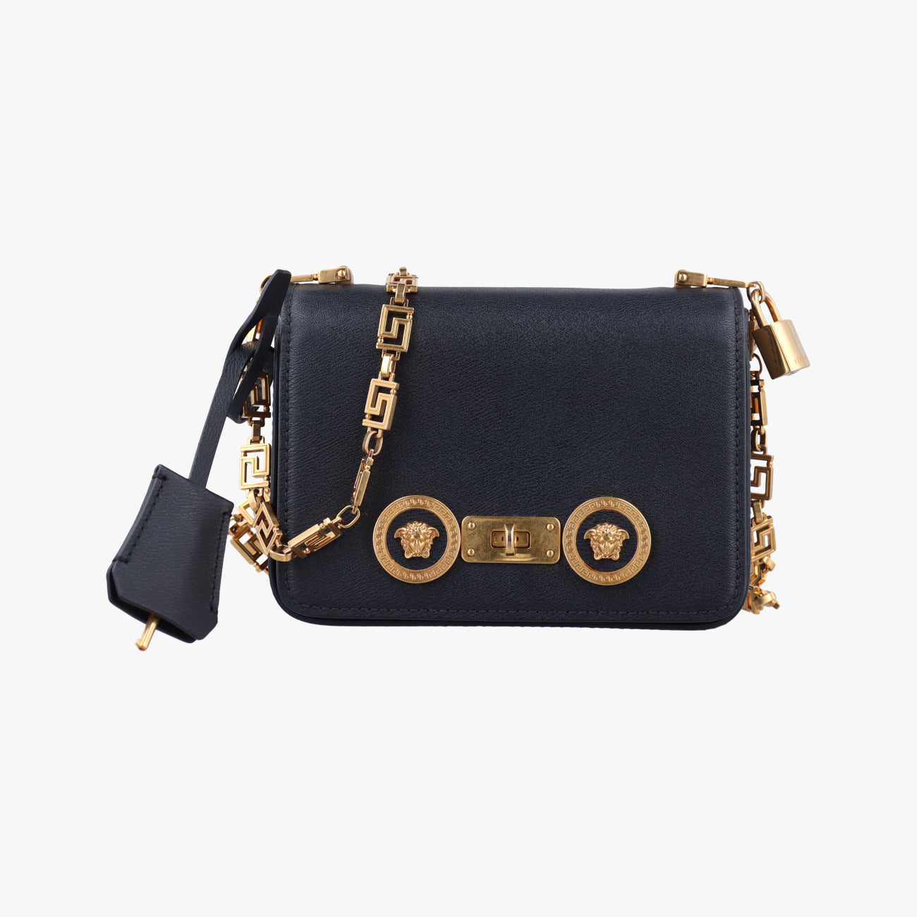 Pre-owned VERSACE Medusa Black Leather  shoulderbag | stylenewstar