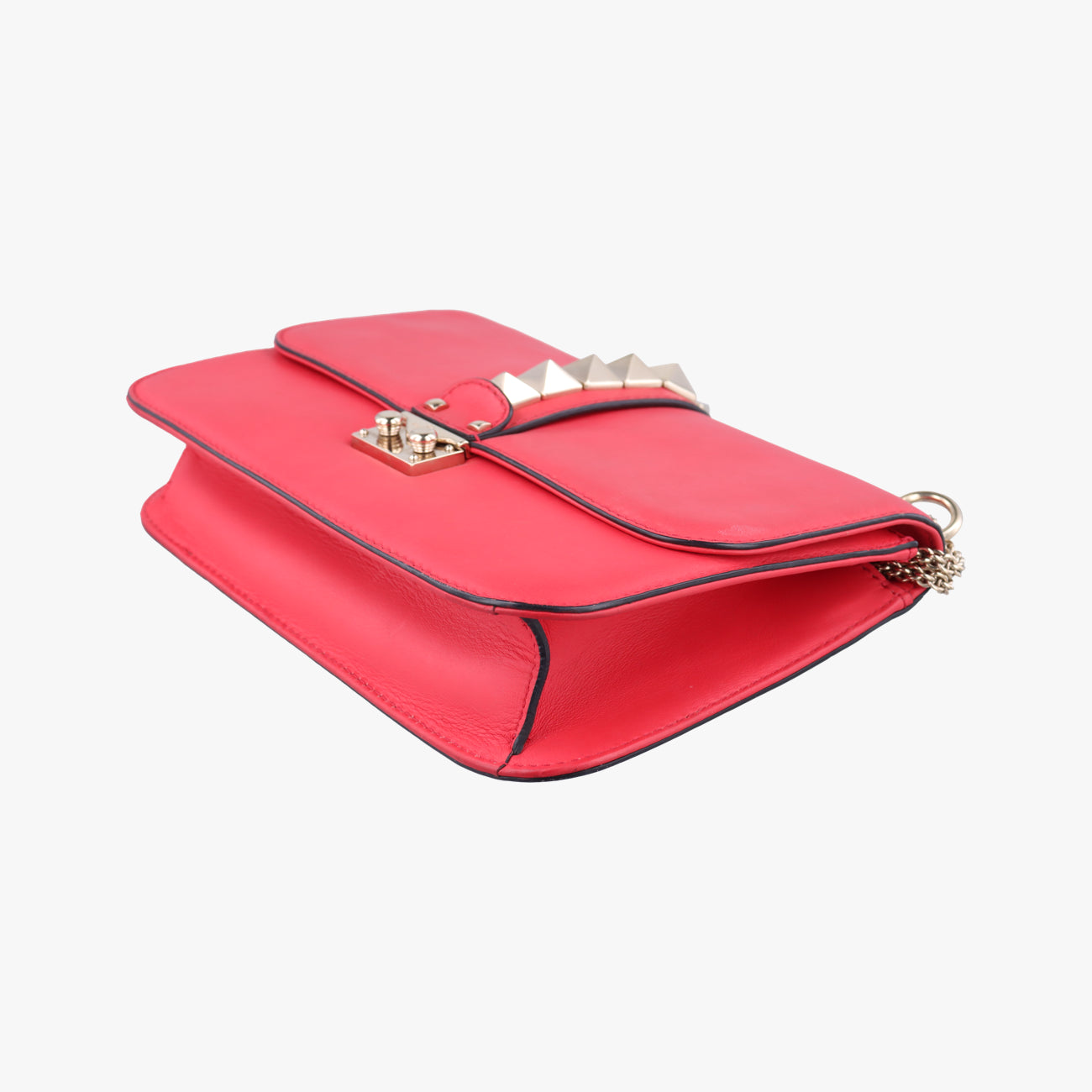 Pre-owned Valentino Rockstud Glam Lock Red Leather  shoulderbag | stylenewstar