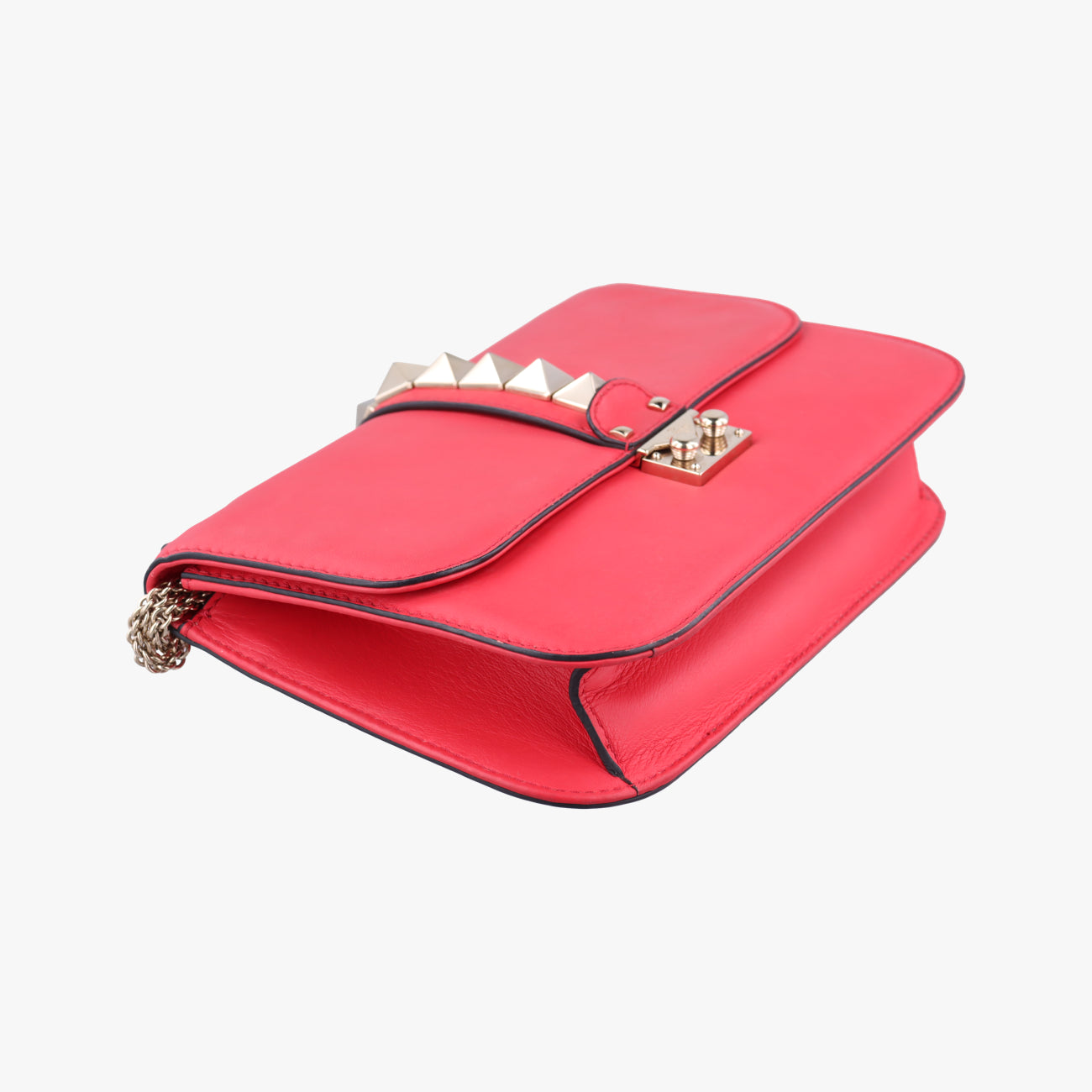 Pre-owned Valentino Rockstud Glam Lock Red Leather  shoulderbag | stylenewstar