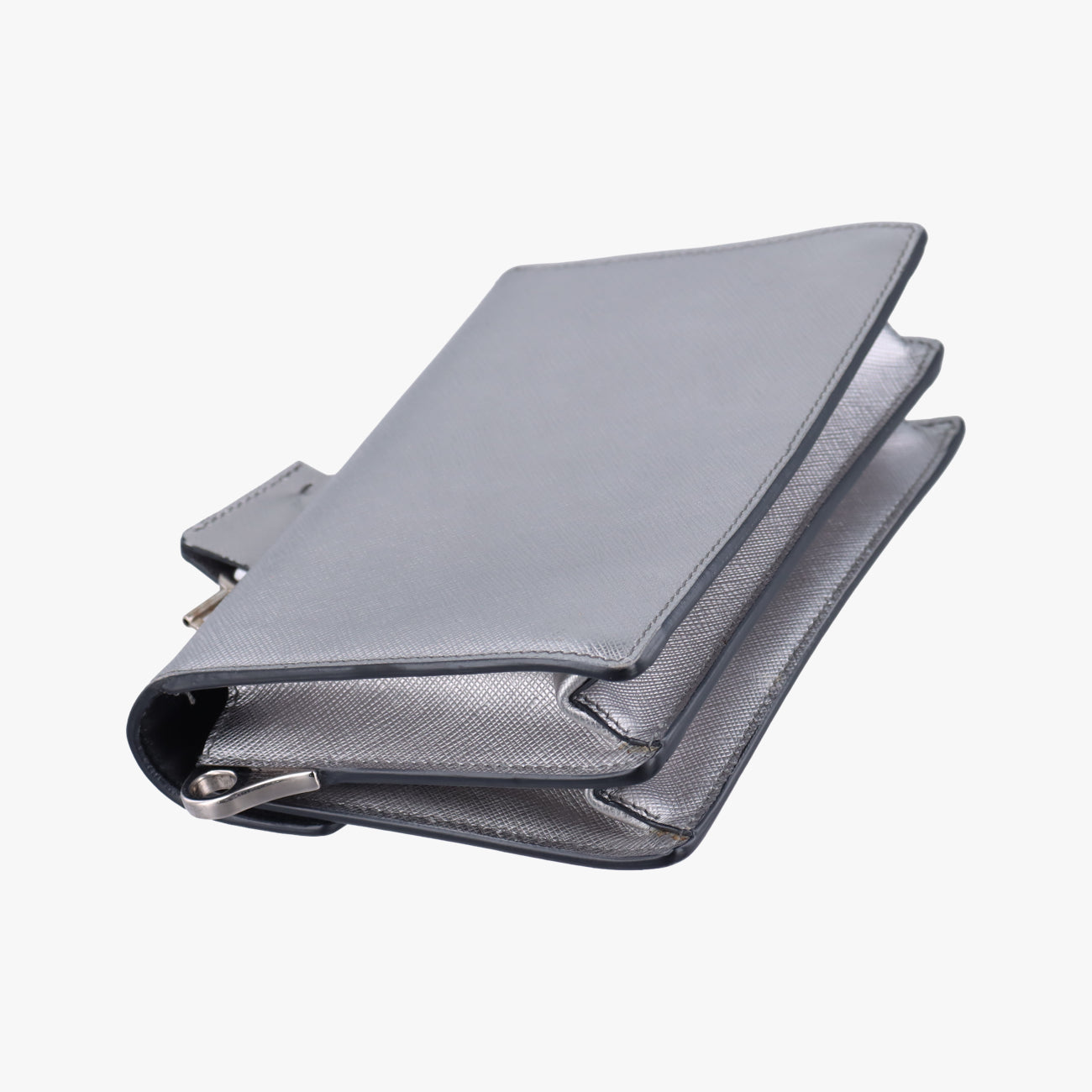 Pre-owned Prada Sound Lock Silver SAFFIANO Leather BT1037 shoulderbag | stylenewstar