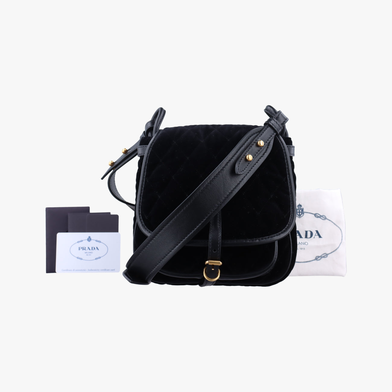 Pre-owned Prada Stitch Black Velour 1BD050 shoulderbag | stylenewstar