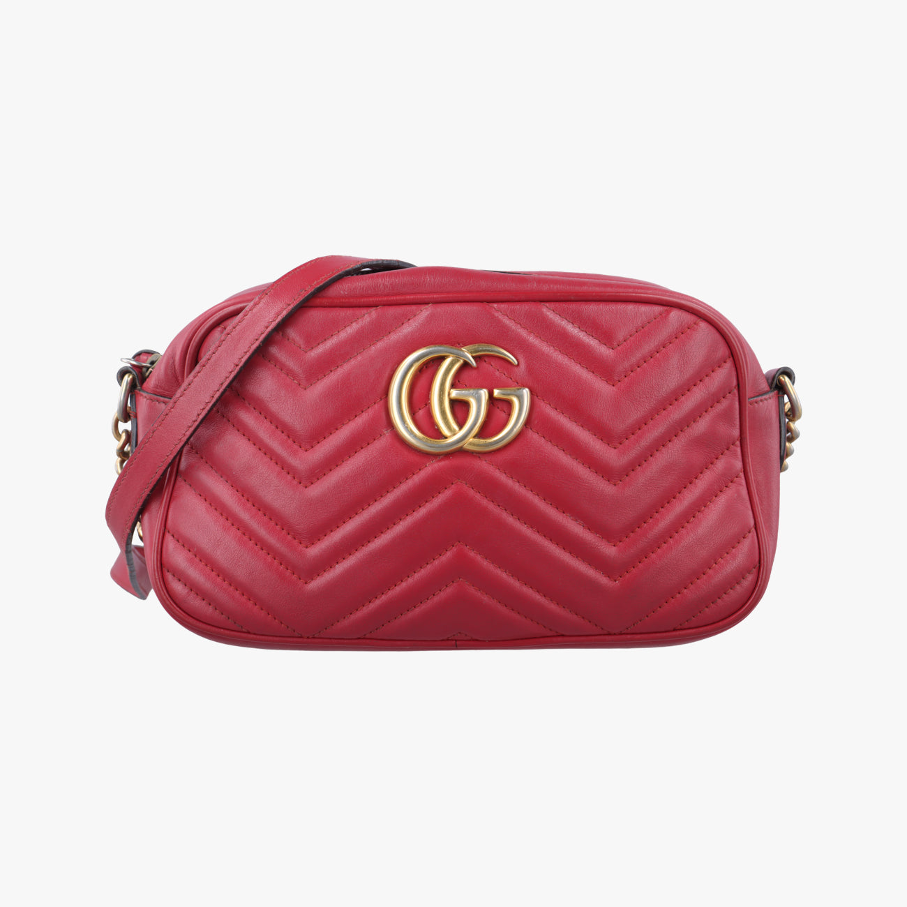 Pre-owned Gucci GG Marmont Red Leather 447632 shoulderbag | stylenewstar