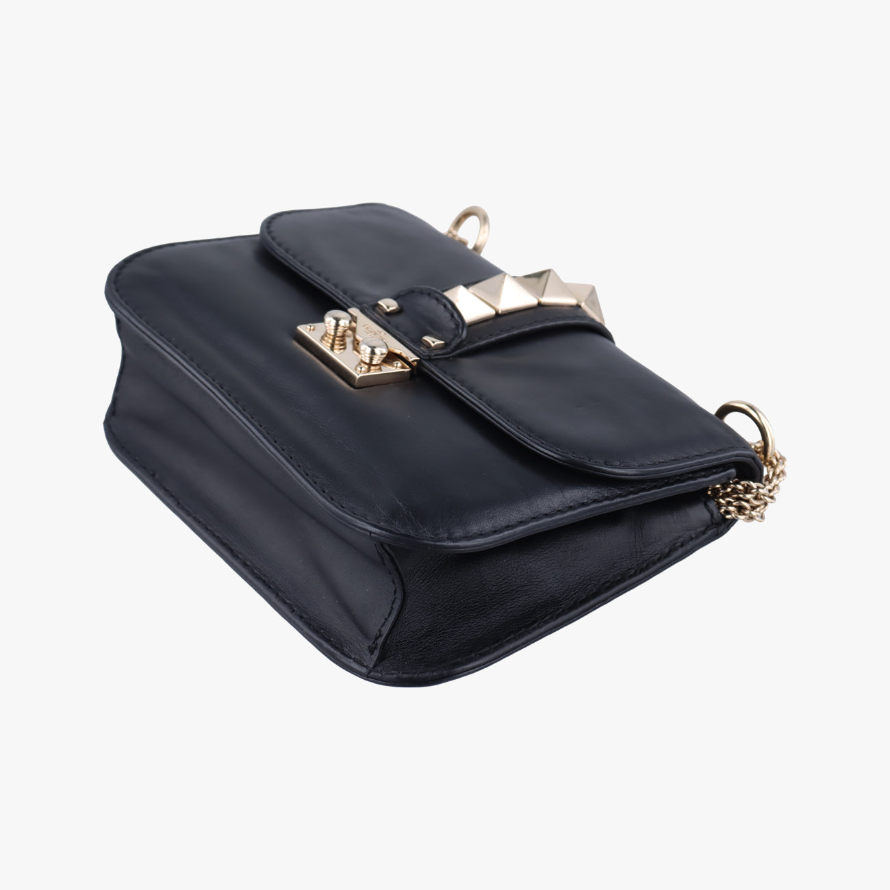 Pre-owned Valentino Rockstud Glam Lock Black Leather  shoulderbag | stylenewstar