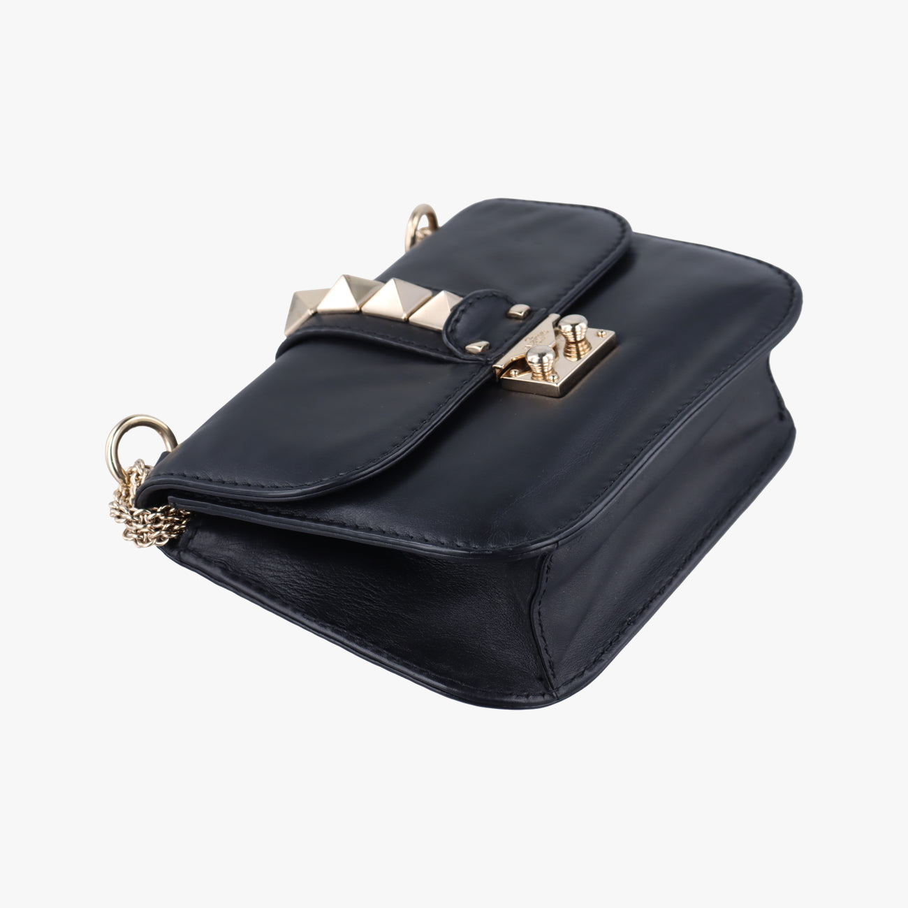 Pre-owned Valentino Rockstud Glam Lock Black Leather  shoulderbag | stylenewstar