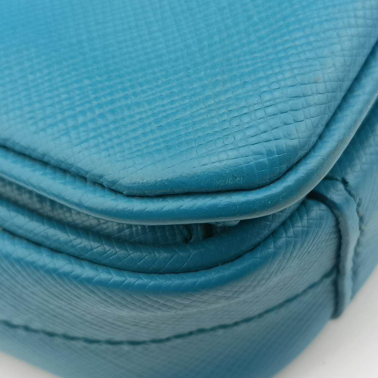 Vintage Prada lock Fuoco Sound Top Handle Blue SAFFIANO Leather BT0963 shoulderbag | stylenewstar