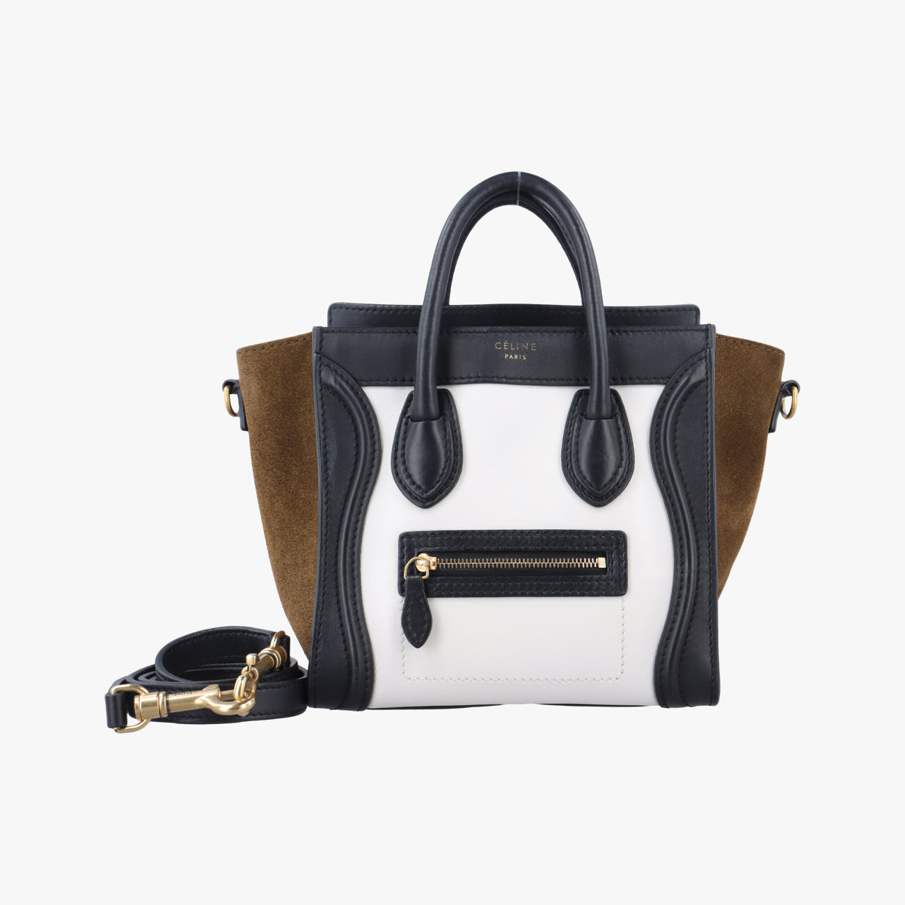 Pre-owned Celine luggage nano shopper Brown x white x black Leather  shoulderbag | stylenewstar