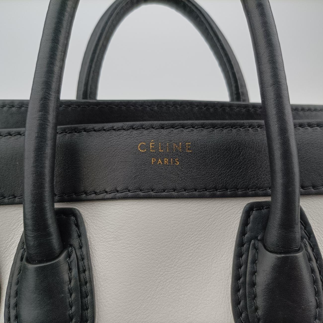 Pre-owned Celine luggage nano shopper Brown x white x black Leather  shoulderbag | stylenewstar