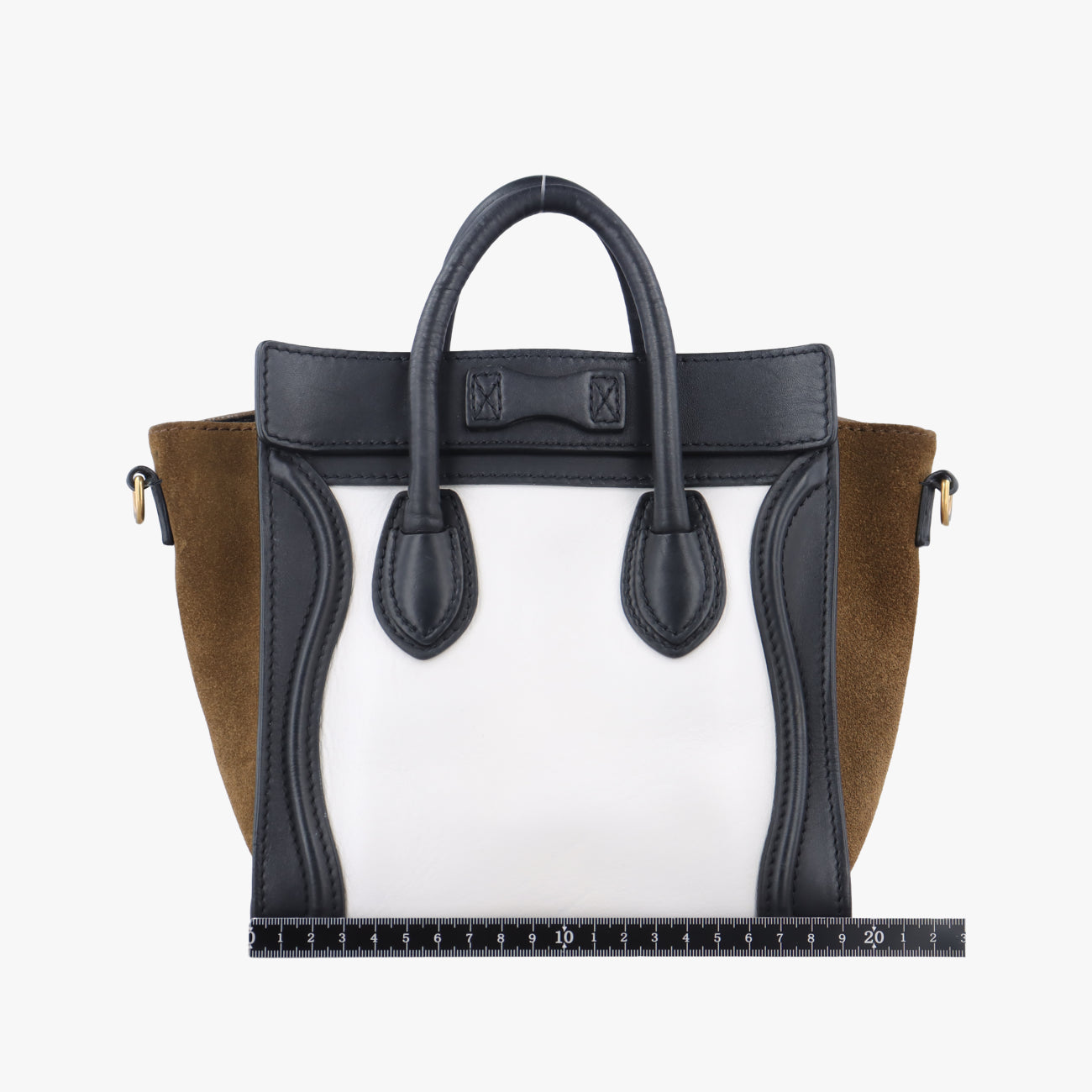 Pre-owned Celine luggage nano shopper Brown x white x black Leather  shoulderbag | stylenewstar