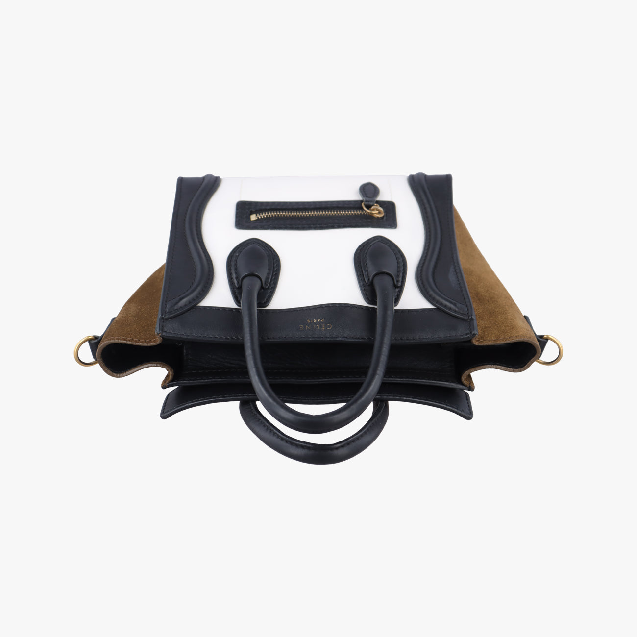 Pre-owned Celine luggage nano shopper Brown x white x black Leather  shoulderbag | stylenewstar