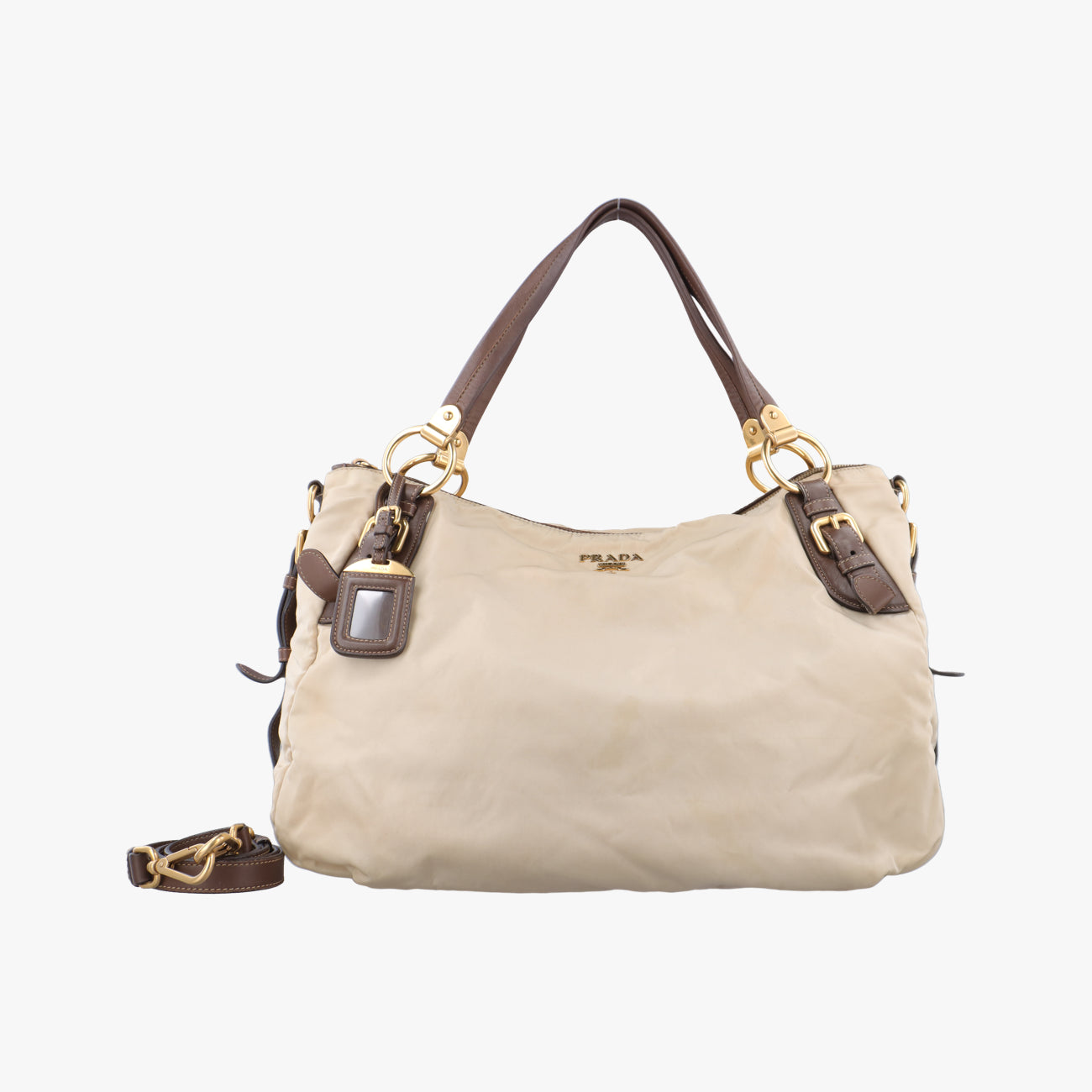 Pre-owned Prada Logo Beige×Brown Nylon BR4261 shoulderbag | stylenewstar