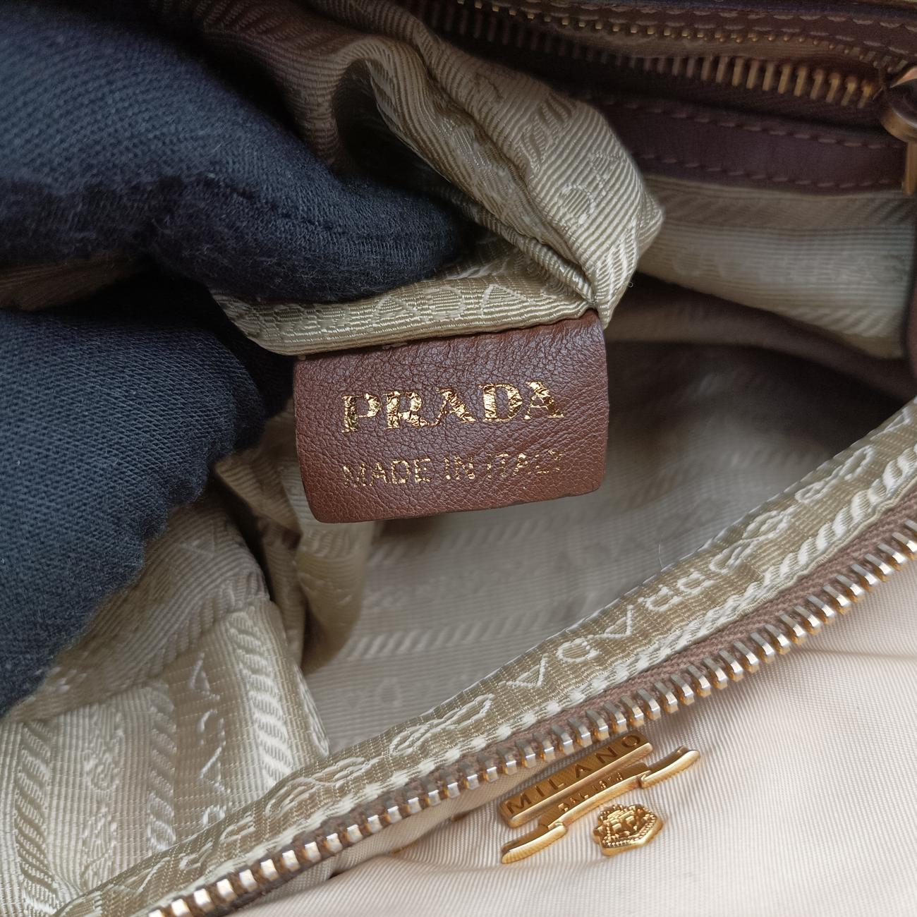 Pre-owned Prada Logo Beige×Brown Nylon BR4261 shoulderbag | stylenewstar