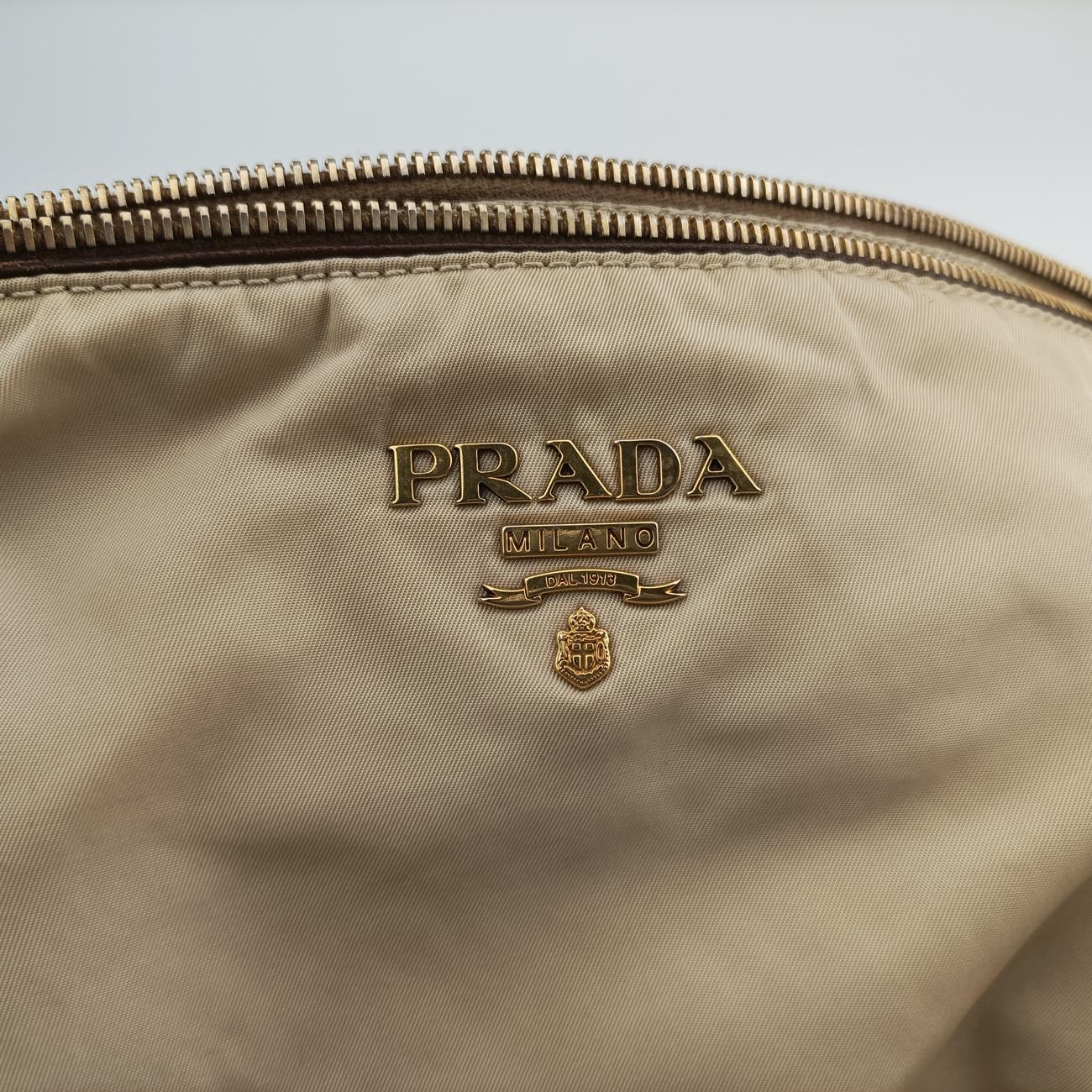 Pre-owned Prada Logo Beige×Brown Nylon BR4261 shoulderbag | stylenewstar