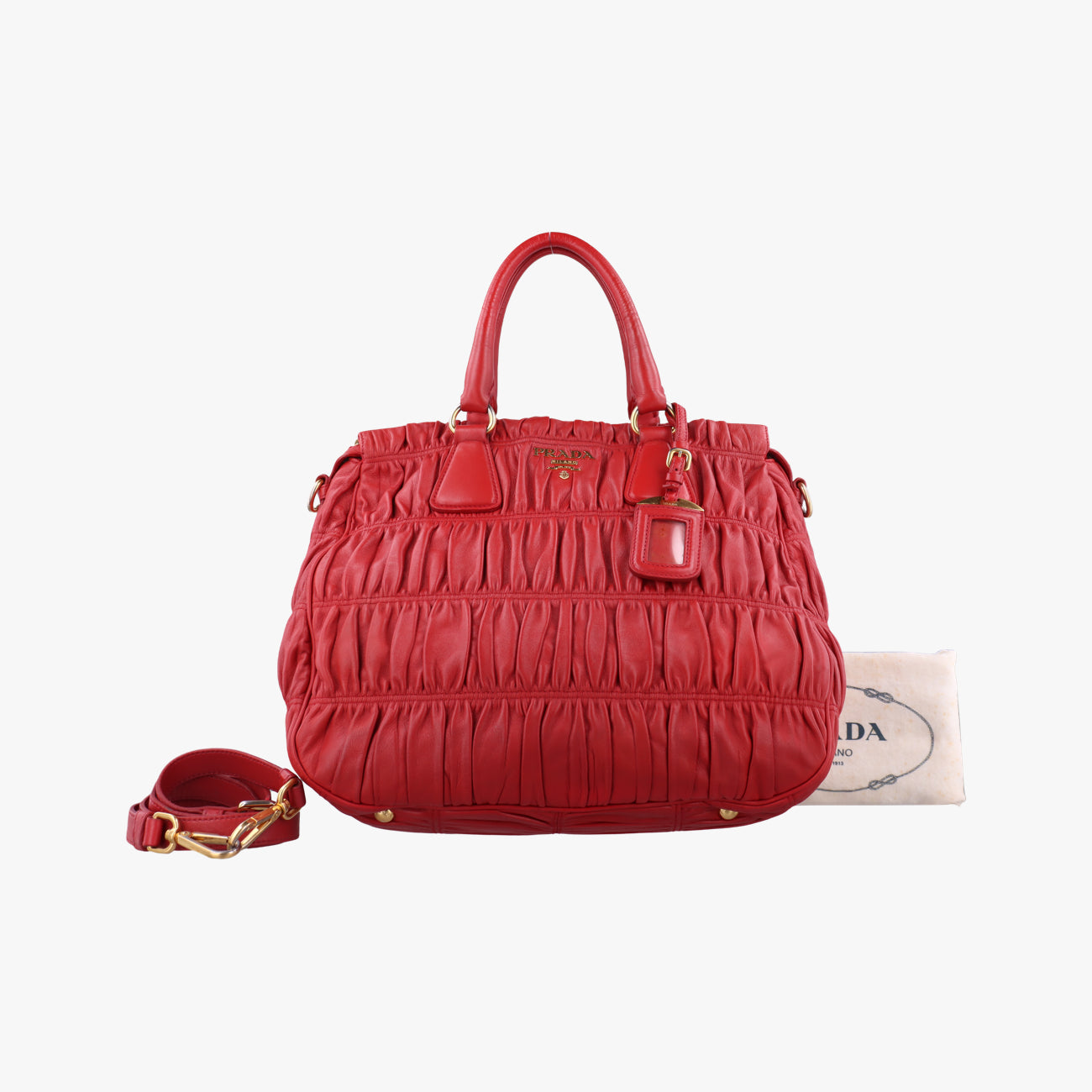 Pre-owned Prada Nappa Gaufre Red Nappa Leather  shoulderbag | stylenewstar