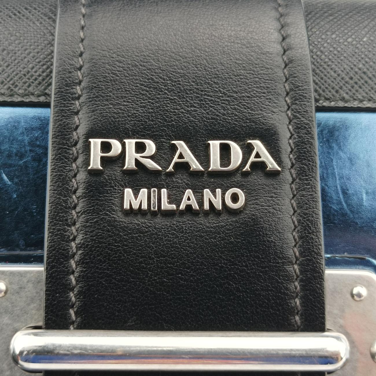 Vintage Prada Cahier Black×Blue Leather×Patent 1BH018 shoulderbag | stylenewstar